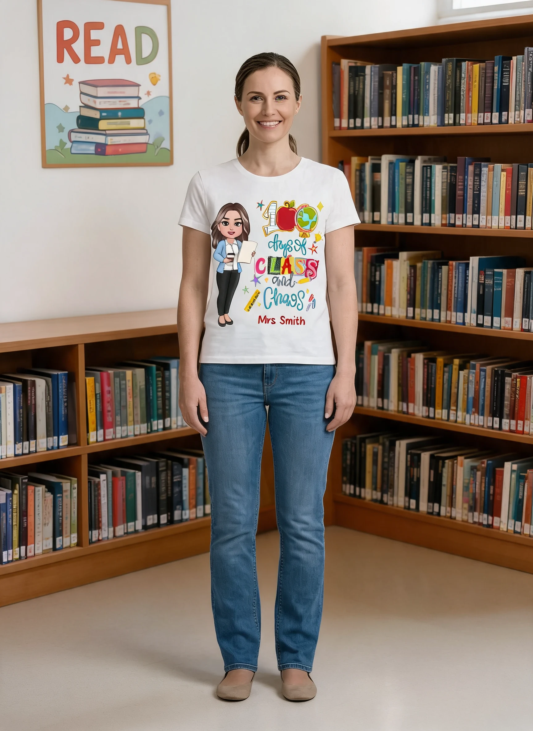 100 Days Of Class & Chaos Teacher - Personalized Shirt - 100 Days Of School Celebration — White