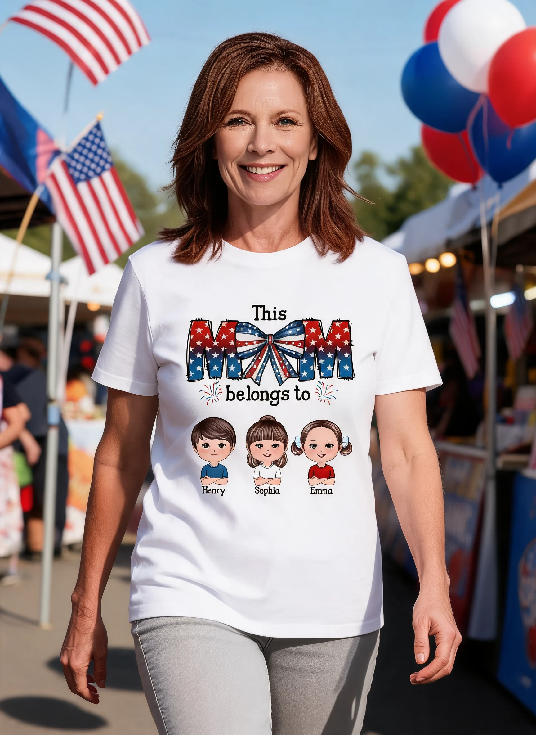 4th Of July Bow This Mom Belongs To Kids Personalized Shirt — White
