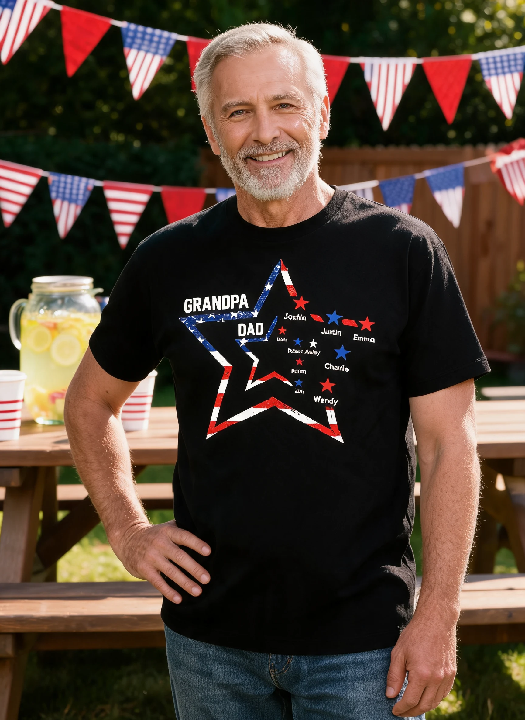 4th of July Dad Papa Grandpa Stars In Star Personalized Shirt — Black