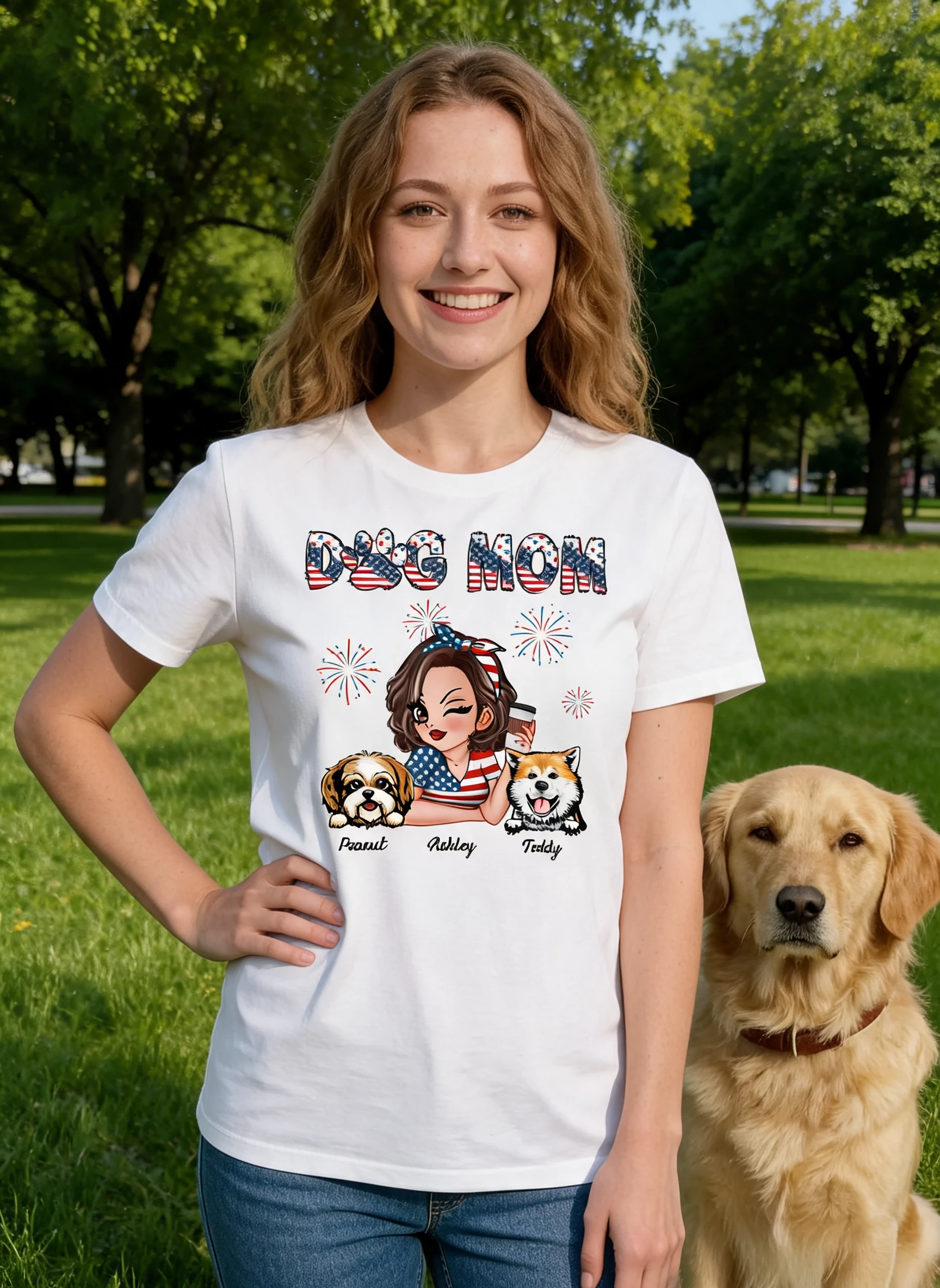 4th Of July Dog Mom Personalized Shirt, Gift For Dog Lover — White