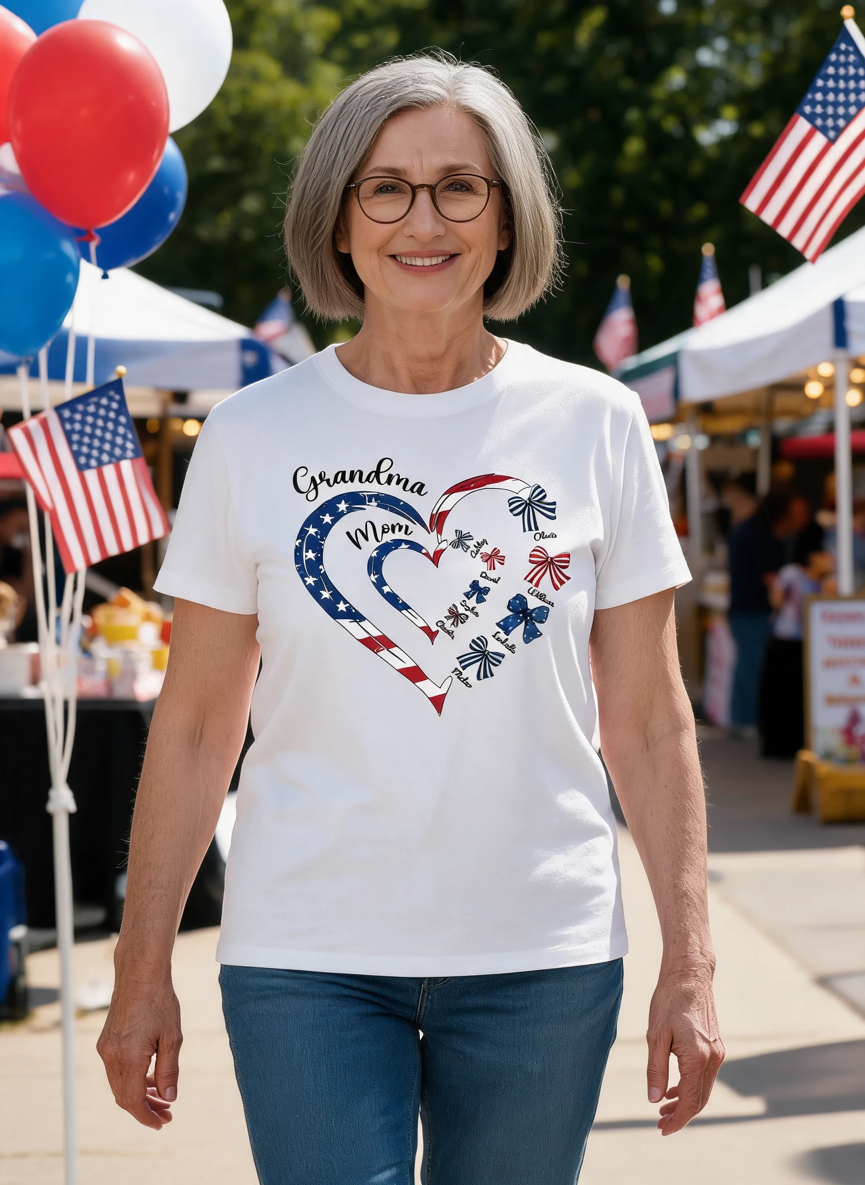4th Of July First Mom Now Grandma Bow Personalized Shirt, Independence Day — White