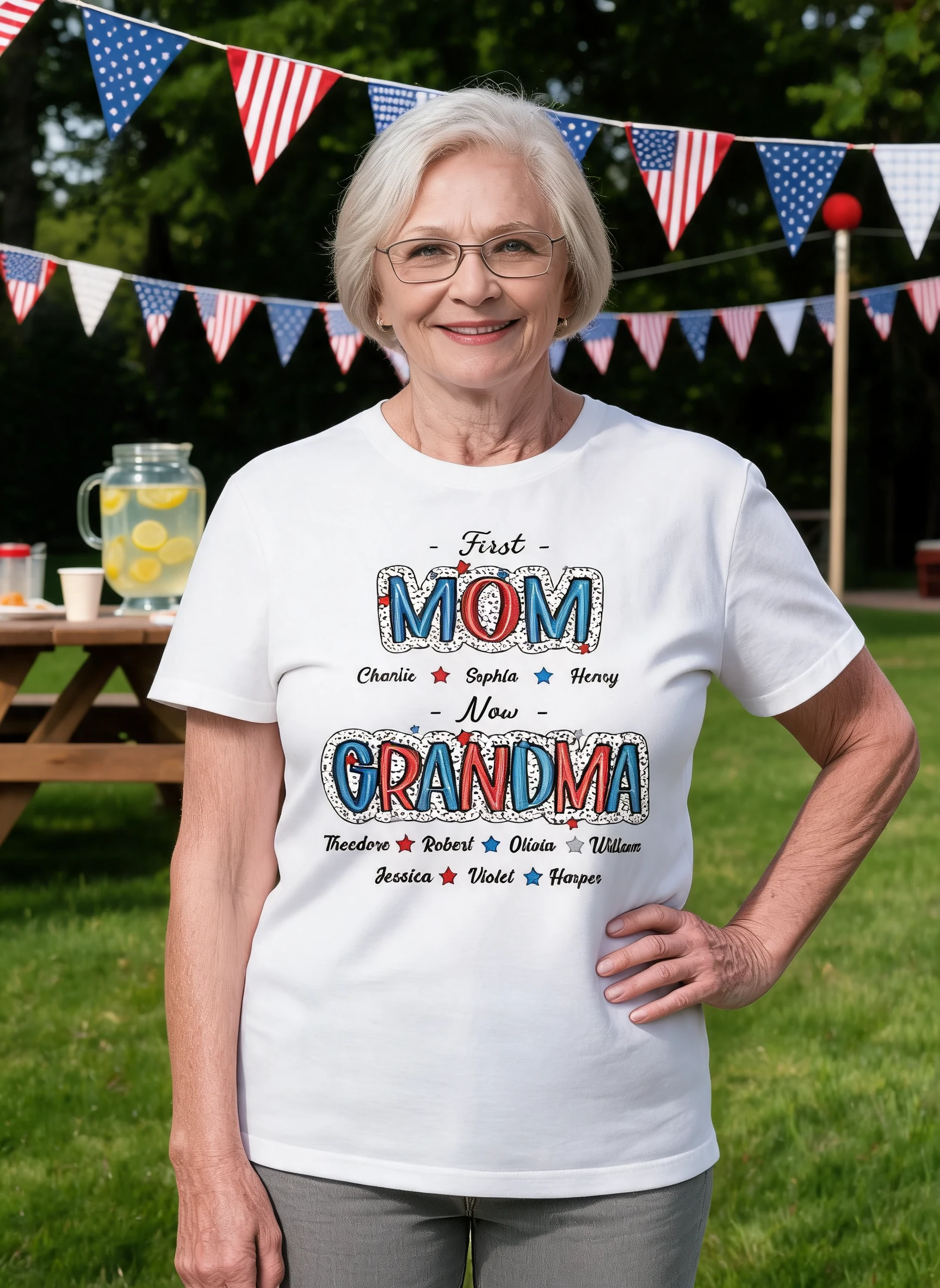 4th Of July First Mom Now Grandma Personalized Shirt — White