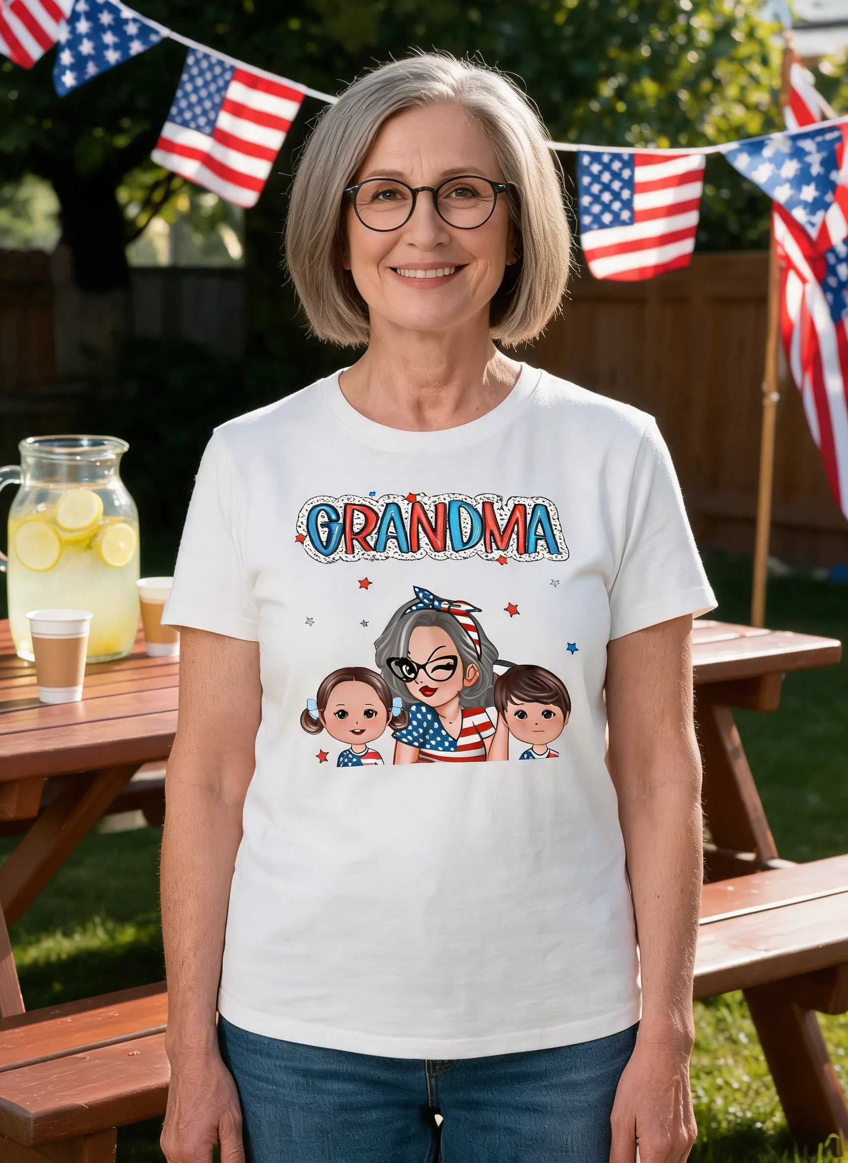 4th Of July Grandma And Grandkids Personalized Shirt, America Independence Day — White