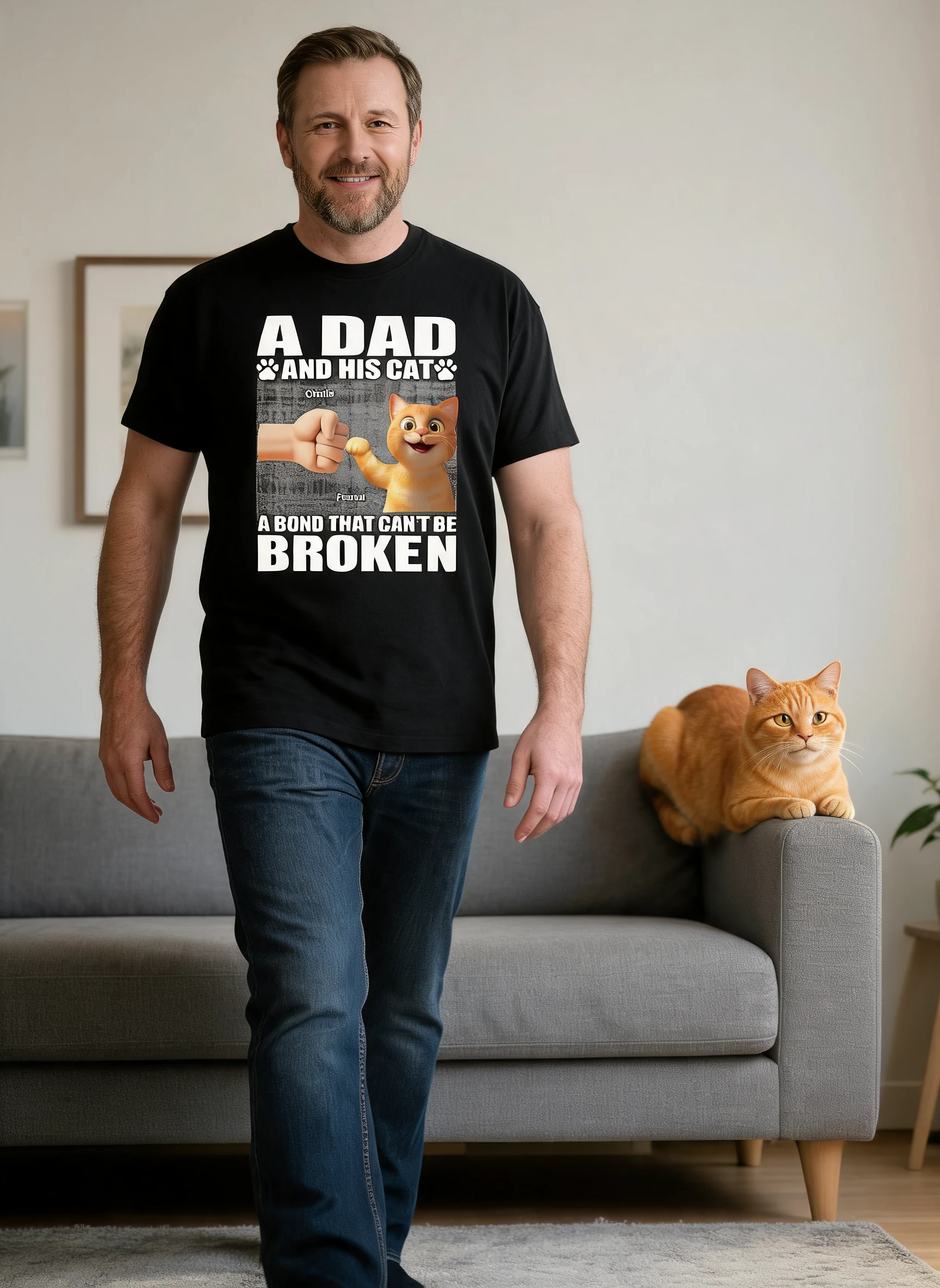 A Dad And His Cats A Bond That Can't Be Broken Personalized Shirt, Father's Day Gift for Cat Dads — Black