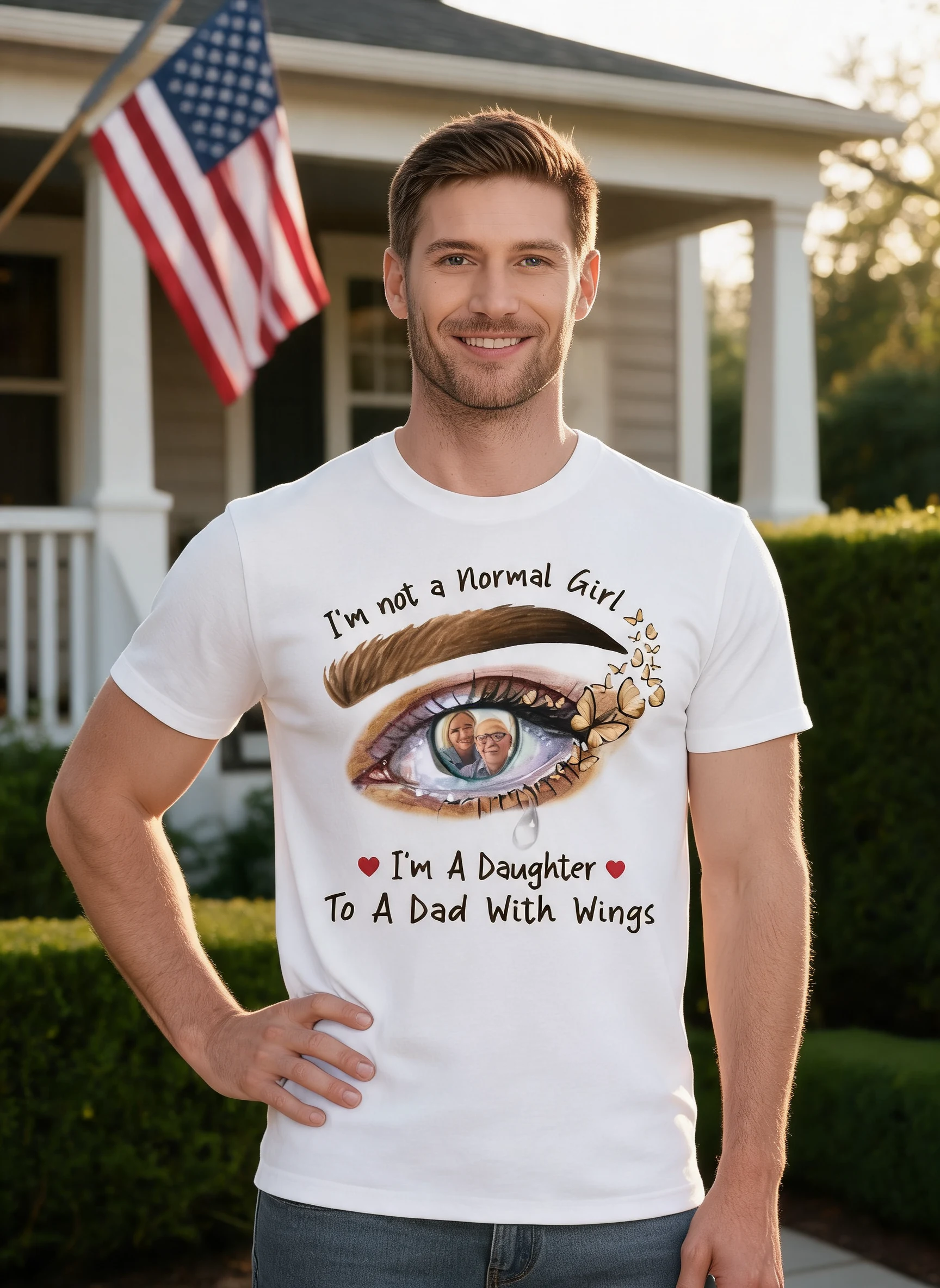 A Daughter To A Dad With Wings Personalized Memorial Shirt β White