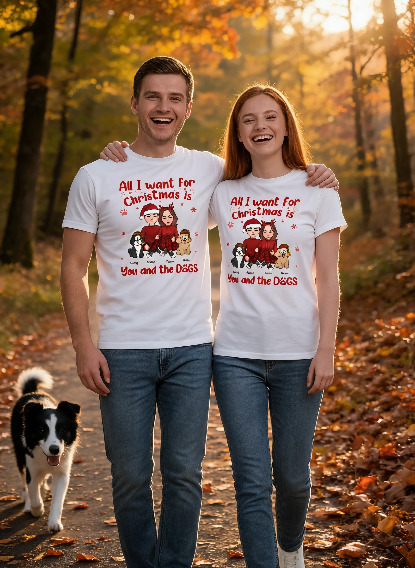 Alles was ich zu Weihnachten will bist du und die Hunde Personalisiertes Sweatshirt-Hoodie — Weiß