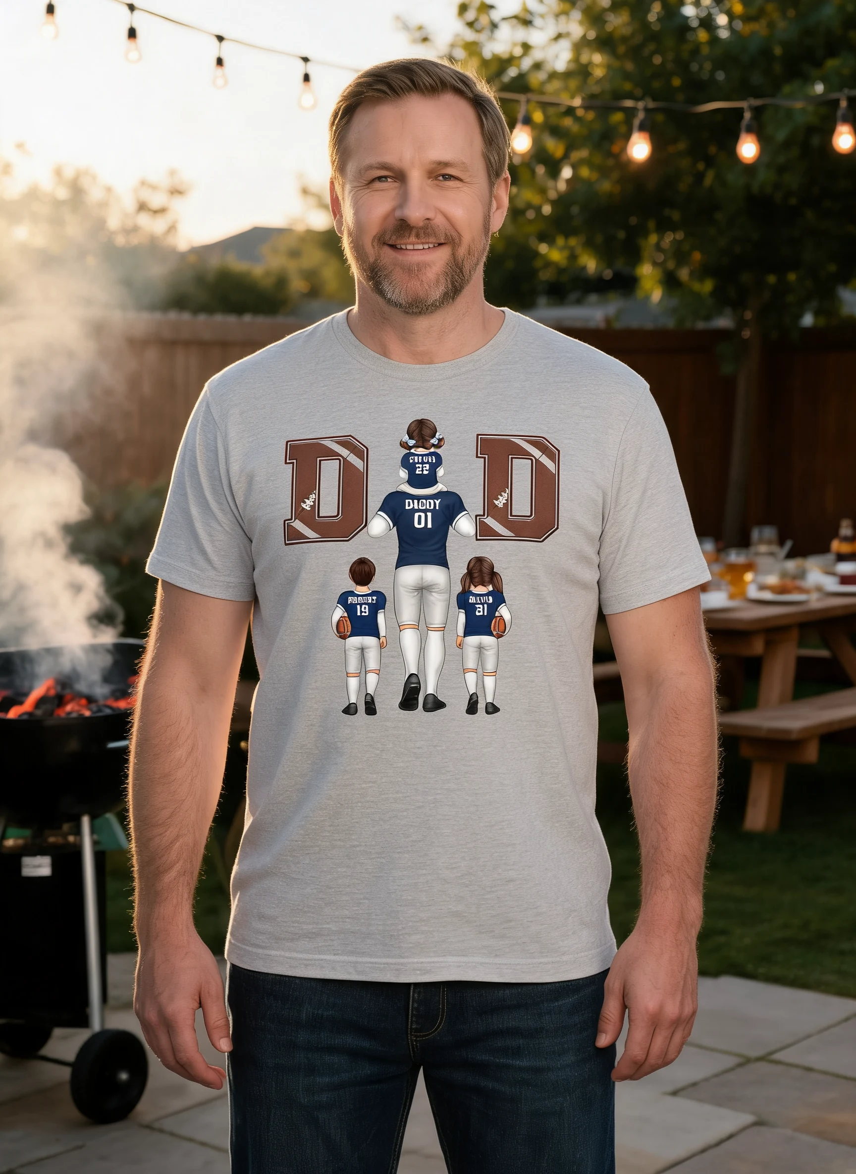 Camisa Personalizada de Papá Fan de Fútbol Americano a Caballito, Regalo Único del Día del Padre 2025 para Papá, para Abuelo, para Esposo — Sport Grey