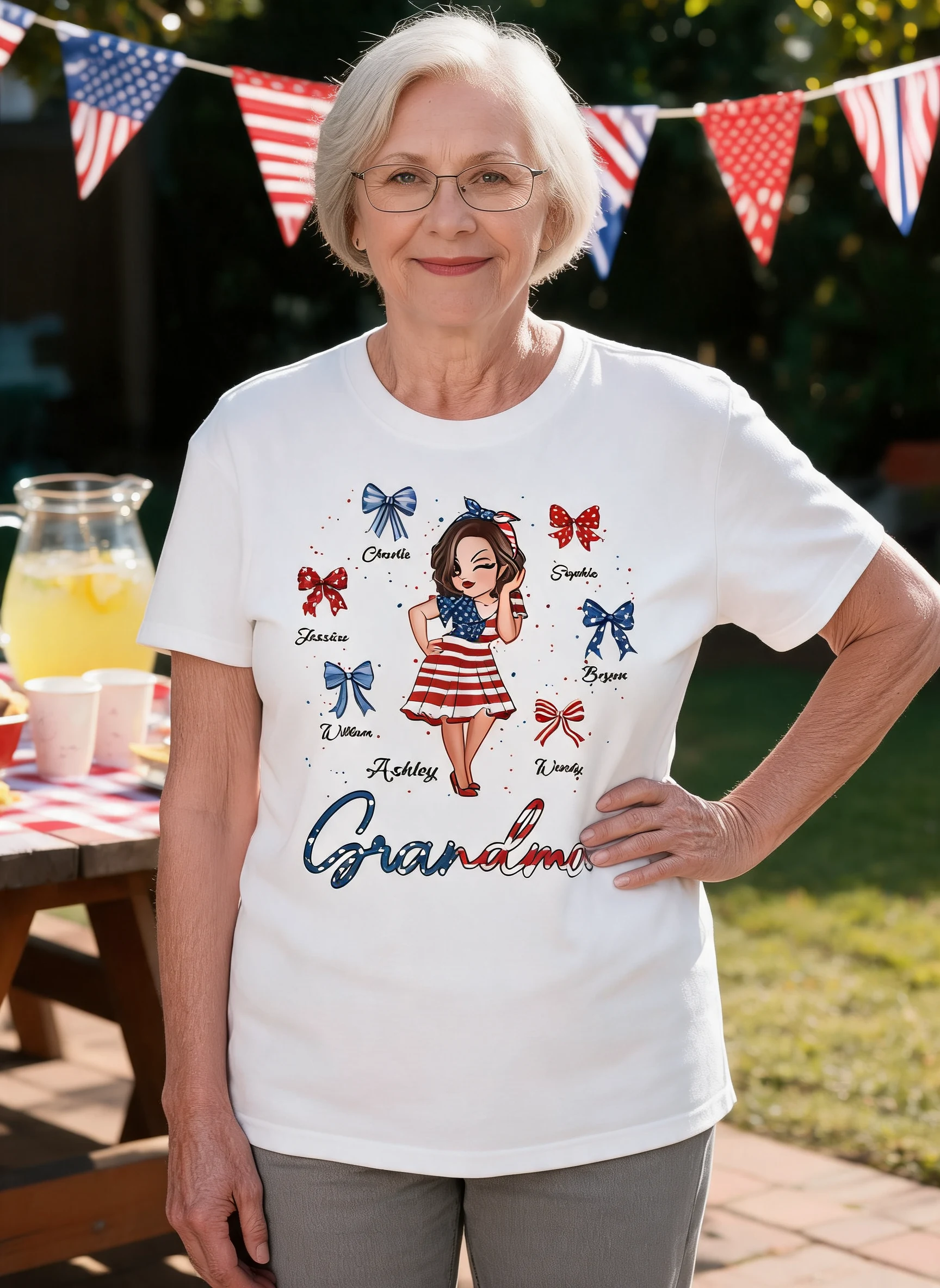 American Grandma Mom Bows Kids Personalized Shirt — White