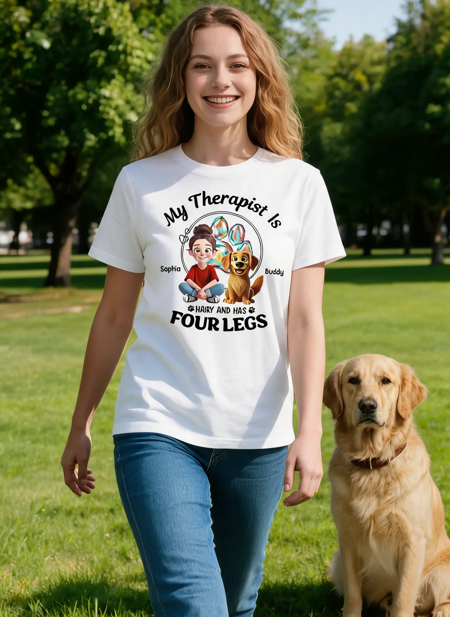 Animation Cartoon Dog My Therapist Personalized Shirt, Gift For Dog Lovers, Dog Mom — White