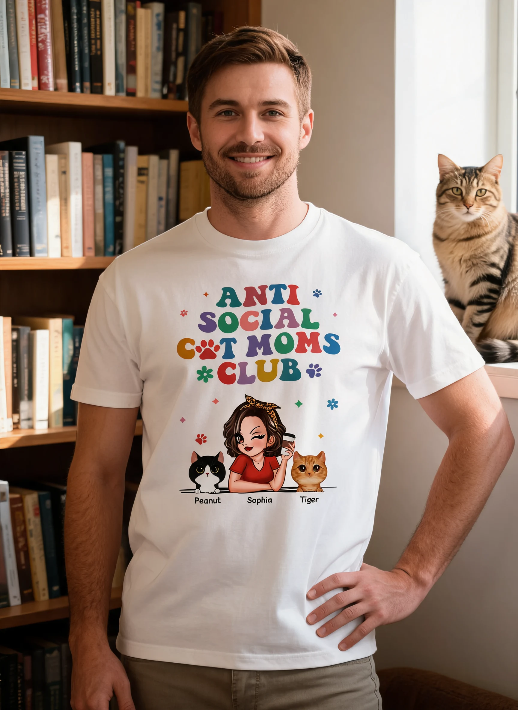 Anti Social Cat Mom Club Pesonalized Shirt — White