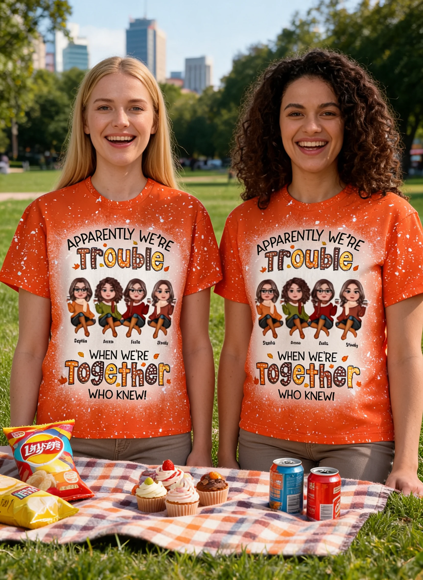 Apparemment, on est des ennuis quand on est ensemble - T-shirt personnalisé - Cadeau pour meilleures amies, T-shirts assortis style automne amusant, T-shirts de groupe — Blanc