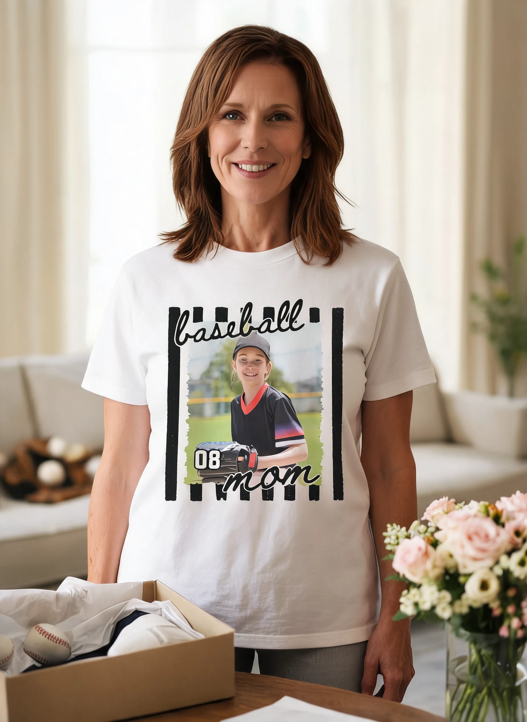 Baseball Mom Photo - Personalized Shirt - Mother's Day Gift for Mom, Wife — White