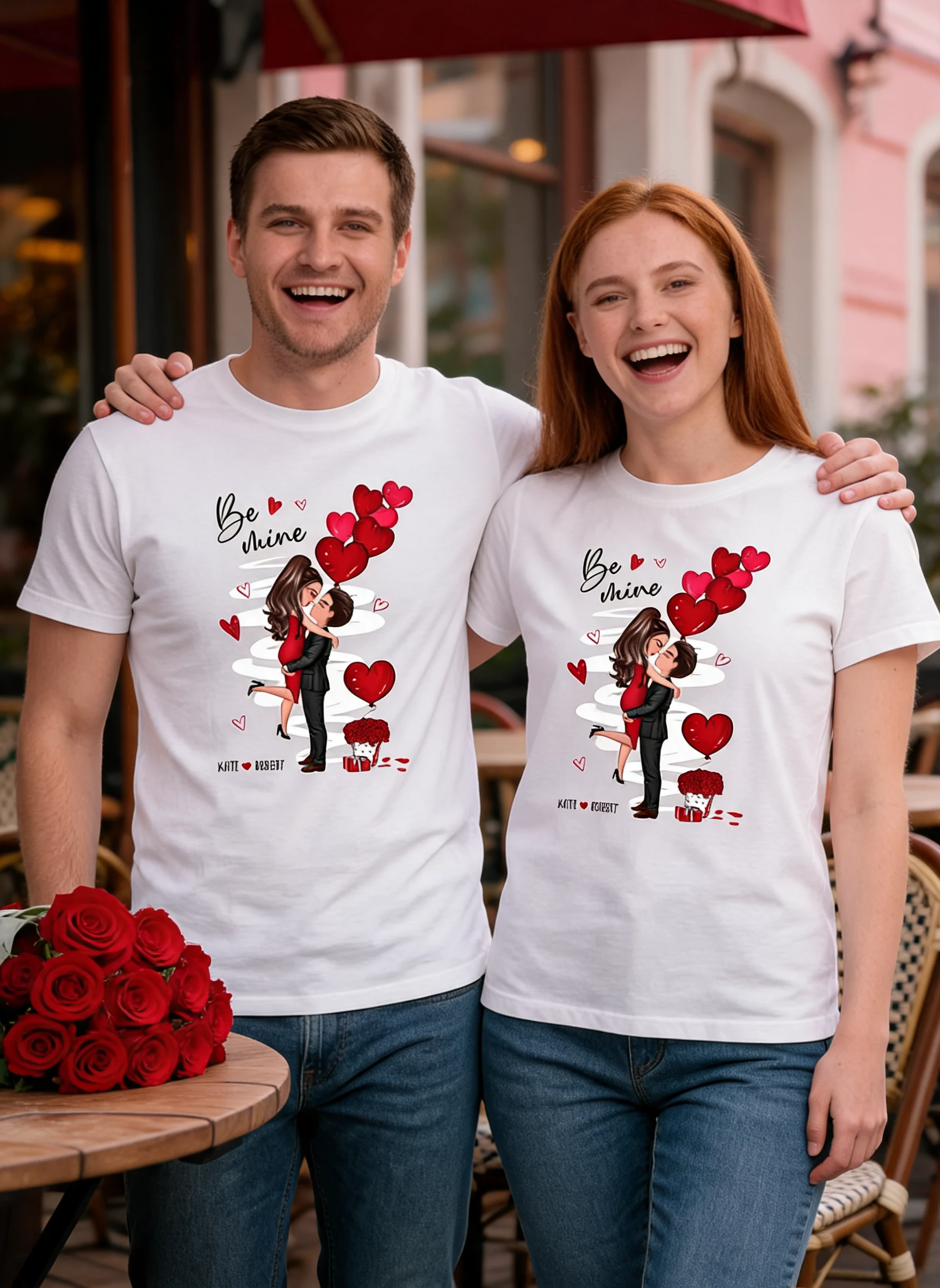 Be Mine Doll Couple Kissing Personalized Shirt — White