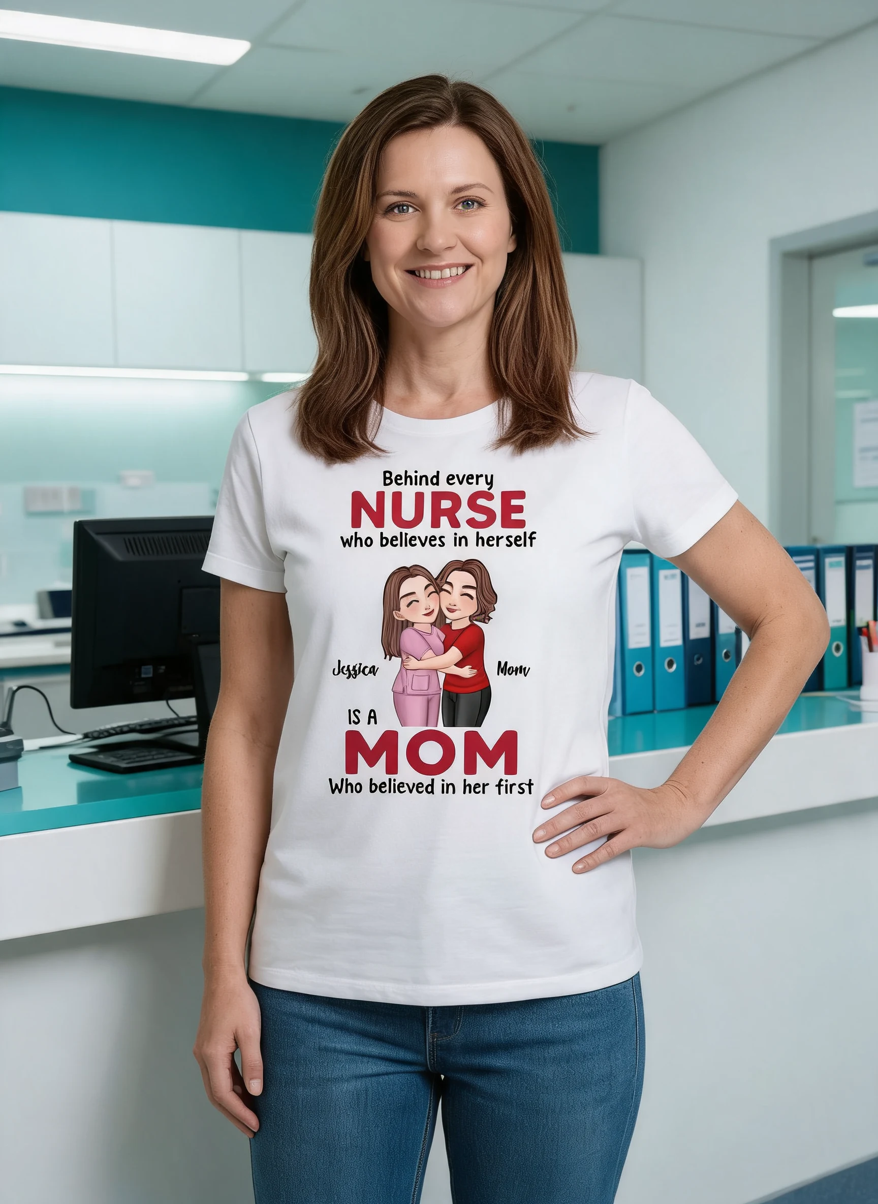 Behind Every Daughter Son Is A Mom By Custom Occupation Firefighter, Nurse, Police Officer, Teacher Personalized Shirt — White
