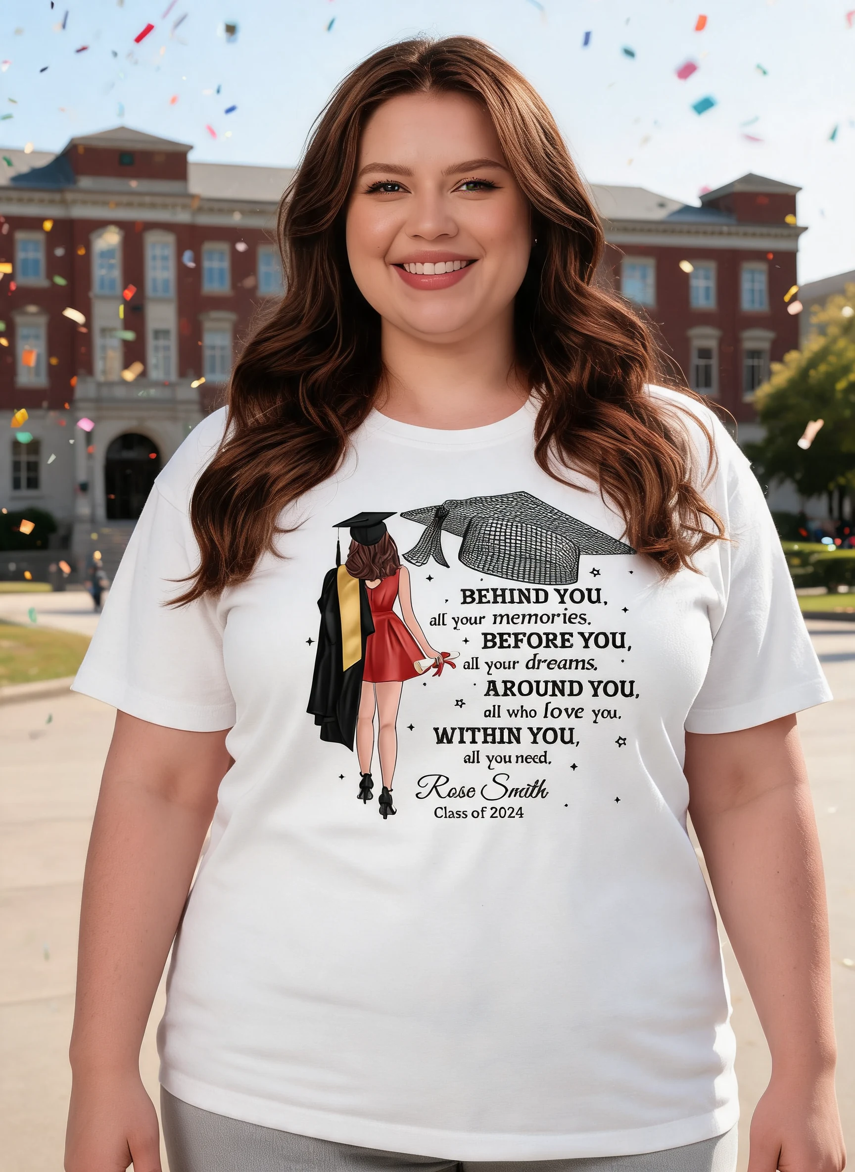 Behind You All Your Memories Graduation Gift Personalized Shirt — White