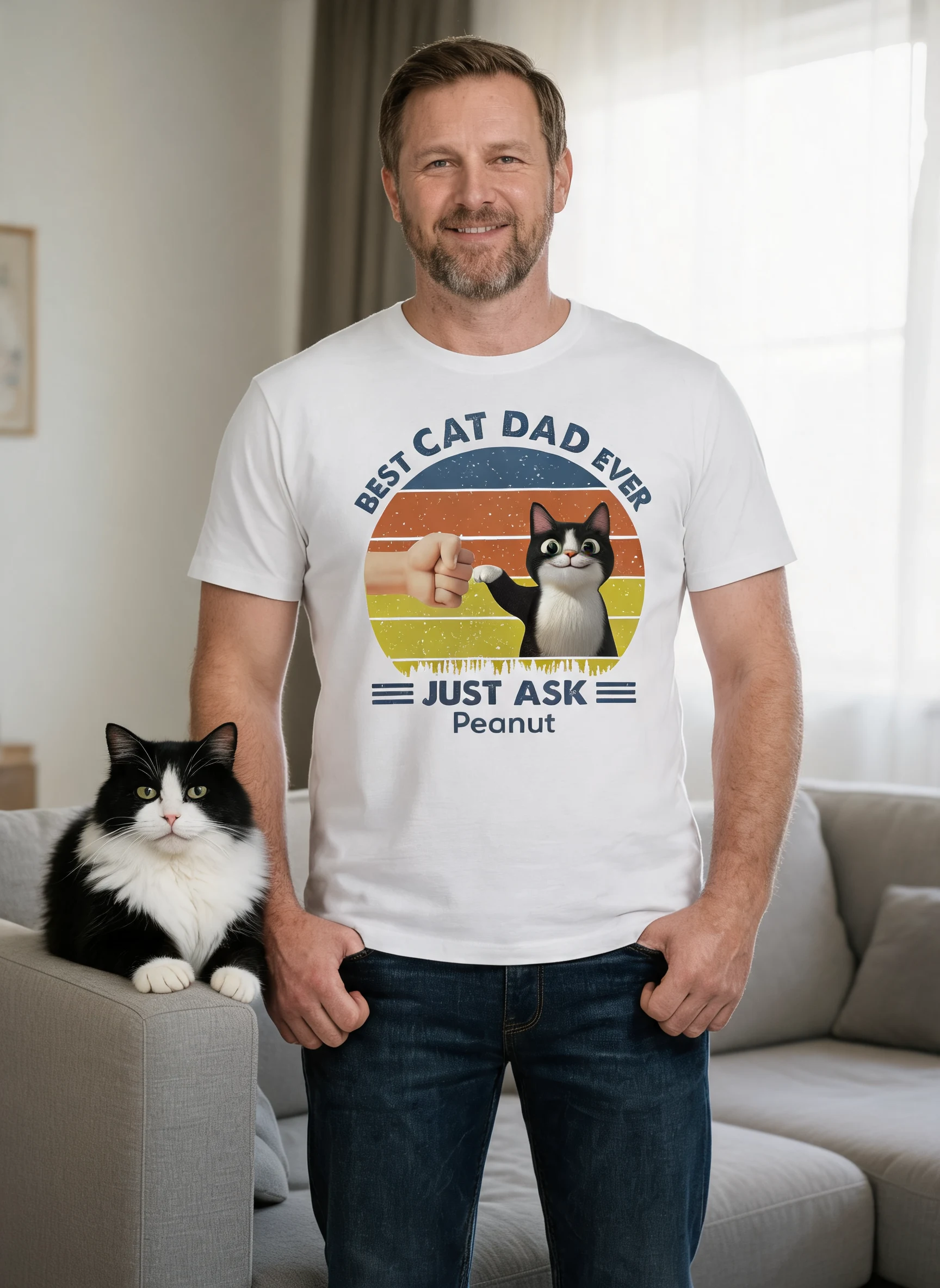 Best Cat Dad Cute Cartoon Cats Personalized Shirt, Gift for Cat Dads — White