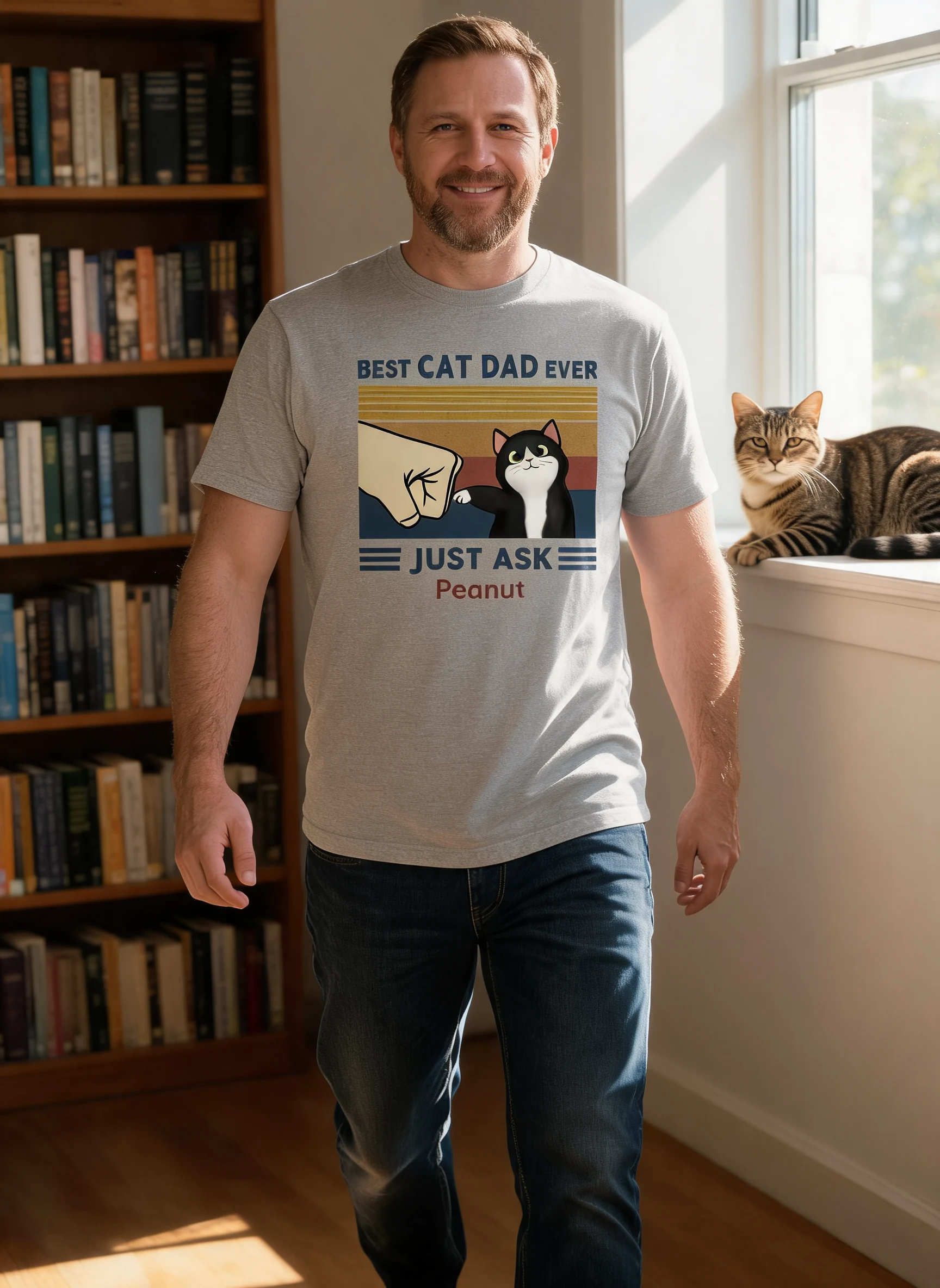 Best Cat Dad Ever - Personalised Father's Day Gift | Premium Quality T-Shirt — Sport Grey