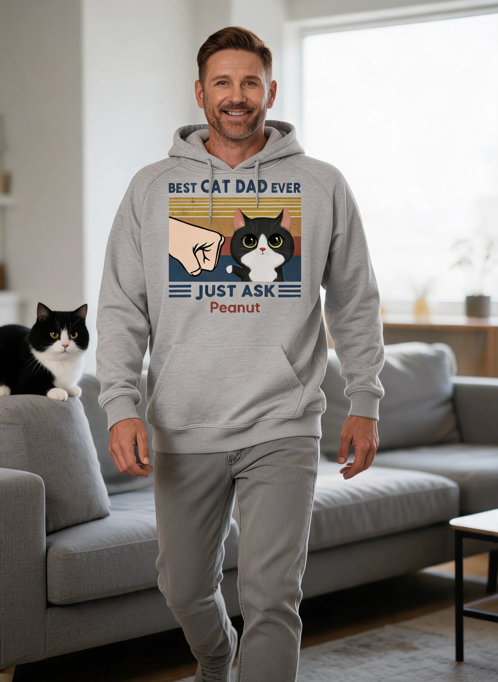 Meilleur Papa Chat Aquarelle Chats Mignons T-shirt Personnalisé Couleur Claire — Sport Grey