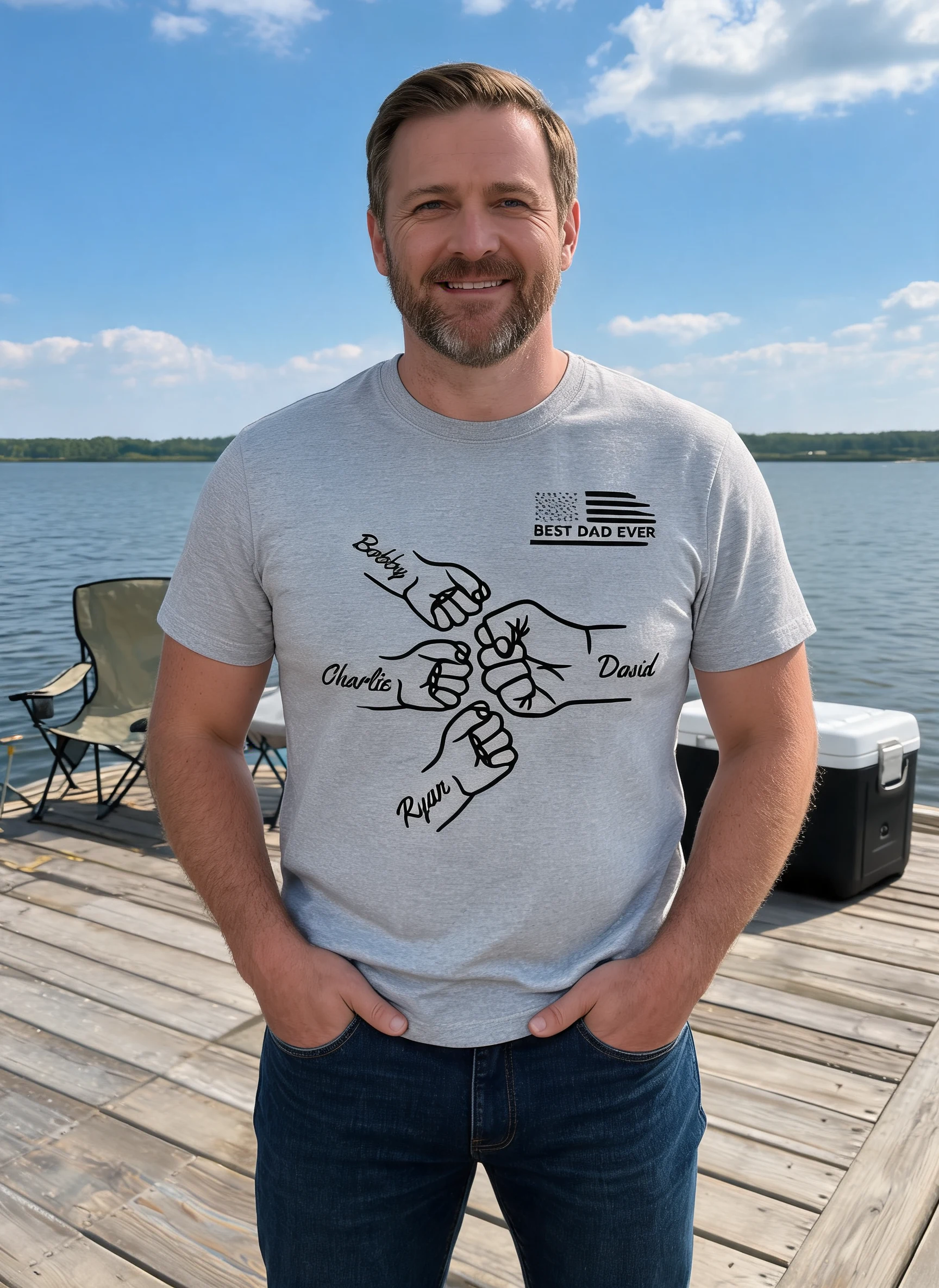 Best Dad Papa Ever Fist Bump Outline Father's Day Gift Personalized Shirt — Sport Grey
