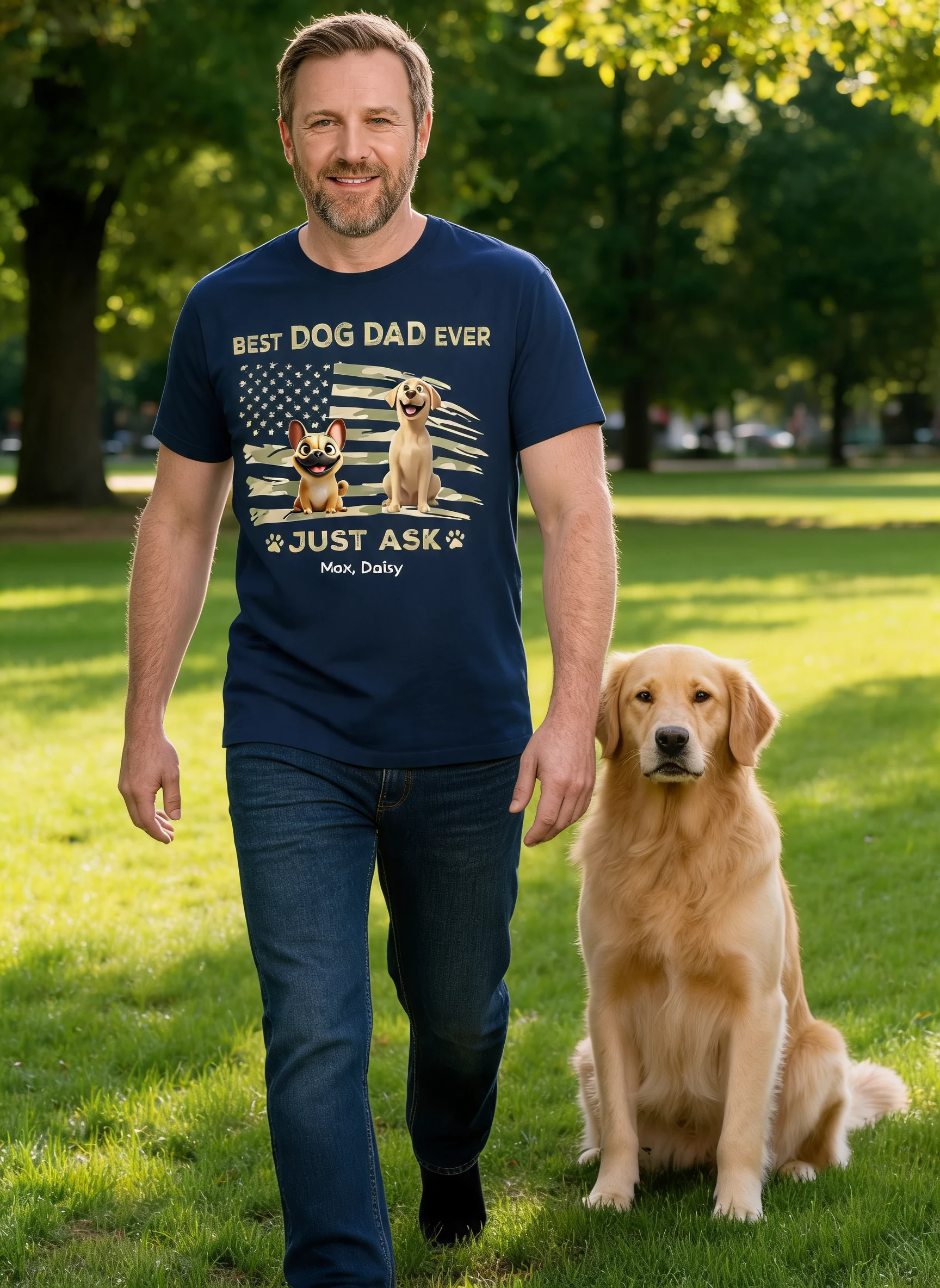 El Mejor Papá de Perros Bandera Nacional - Camiseta Personalizada - Regalo del Día del Padre para Papá de Perros, Regalo Patriótico del 4 de Julio, 250.º Aniversario de EE. UU. — Azul Claro
