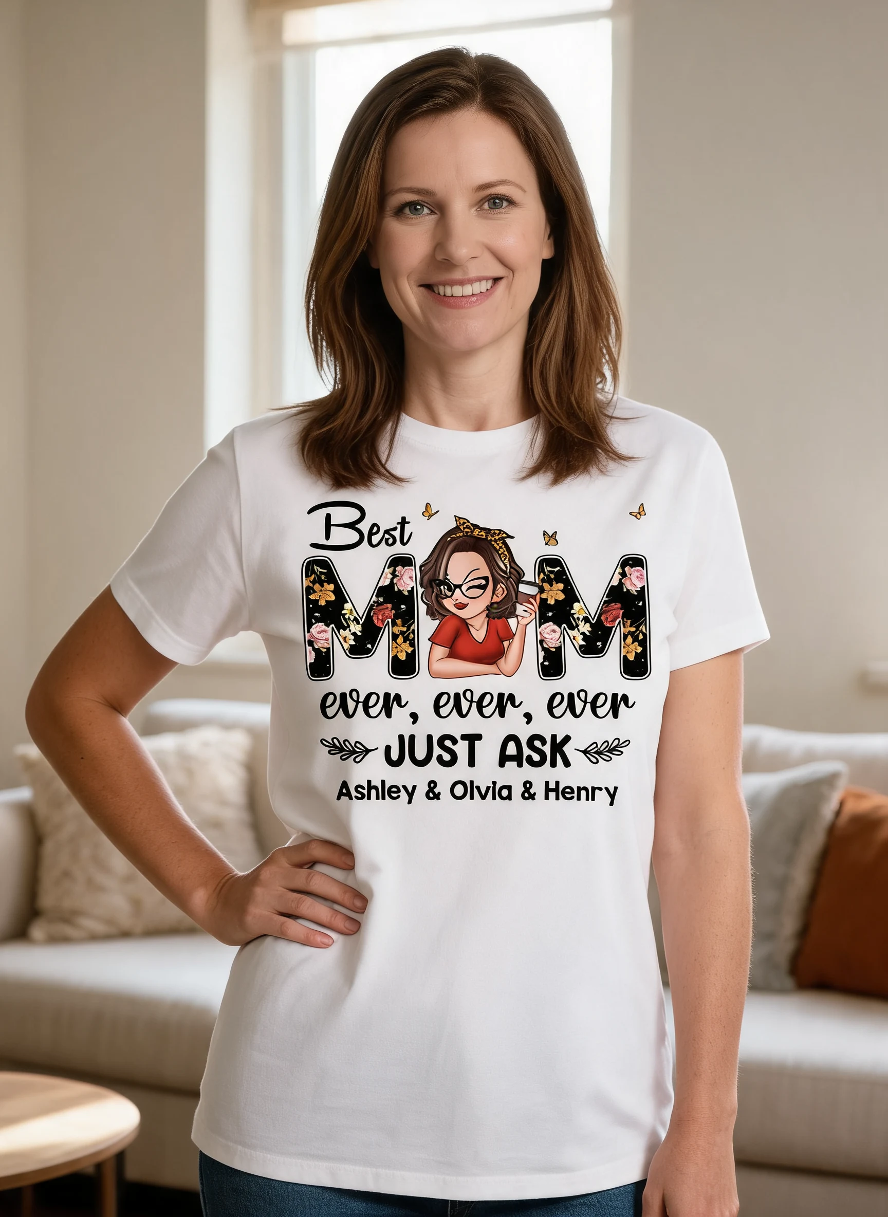 Best Mom Ever Custom Birth Month Flowers Personalized Shirt — White