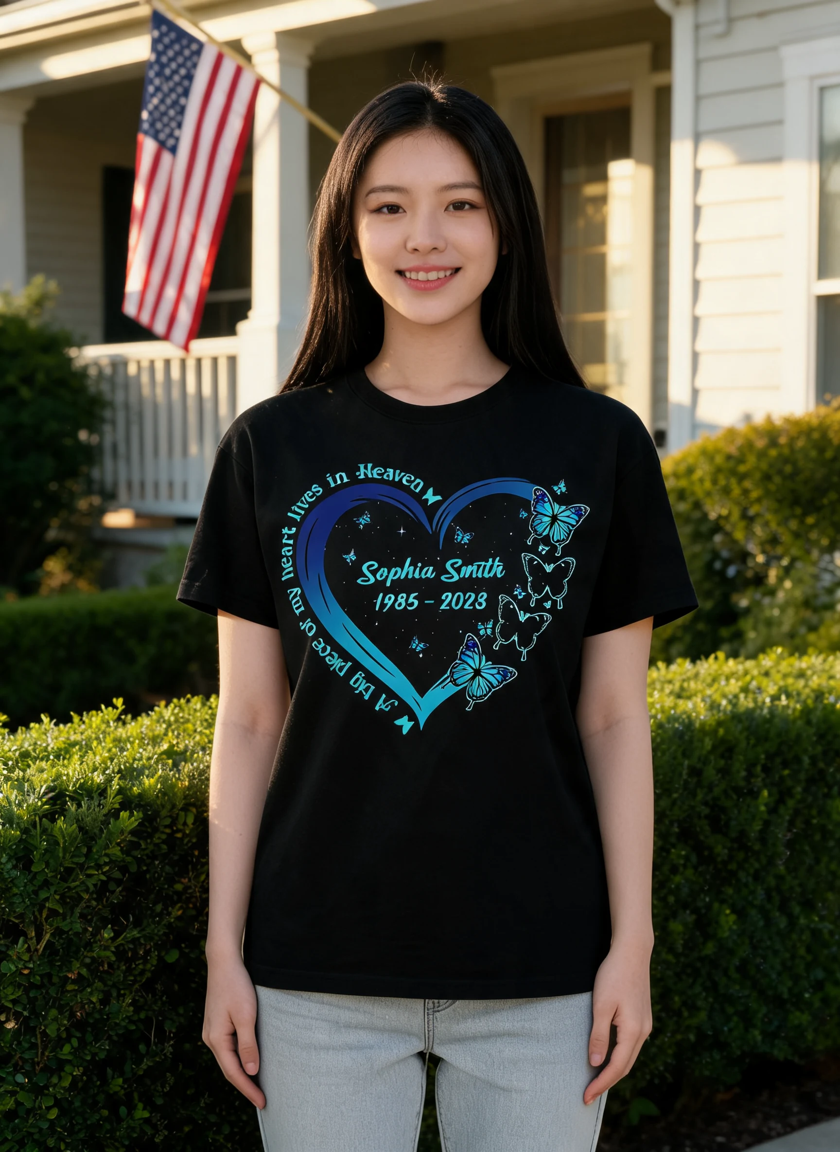 Big Piece Of My Heart Lives In Heaven Blue Butterflies Personalized Shirt β Black