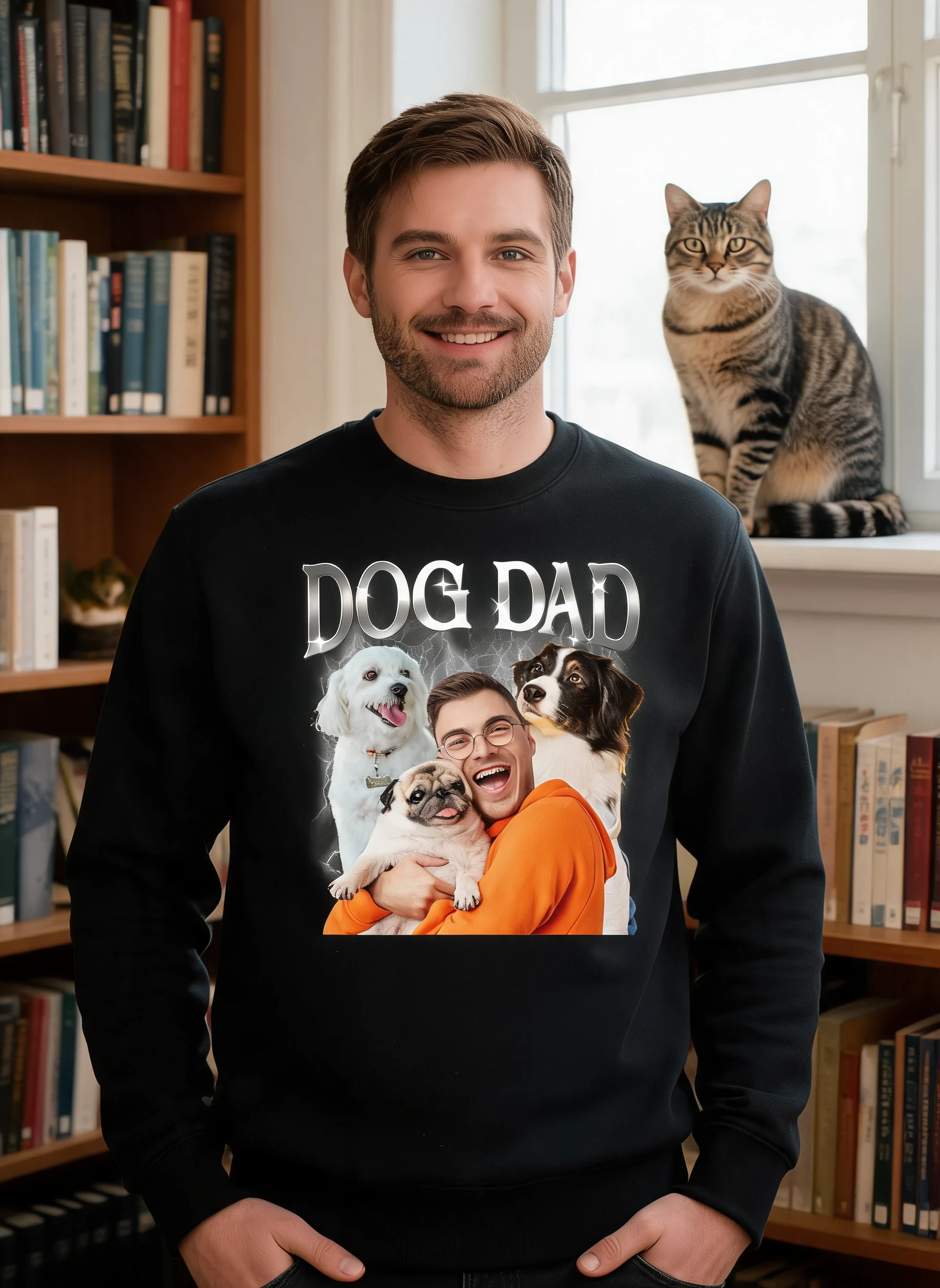 Camiseta Personalizada Bootleg Papá de Perro Papá de Gato Papá de Mascota — Negra
