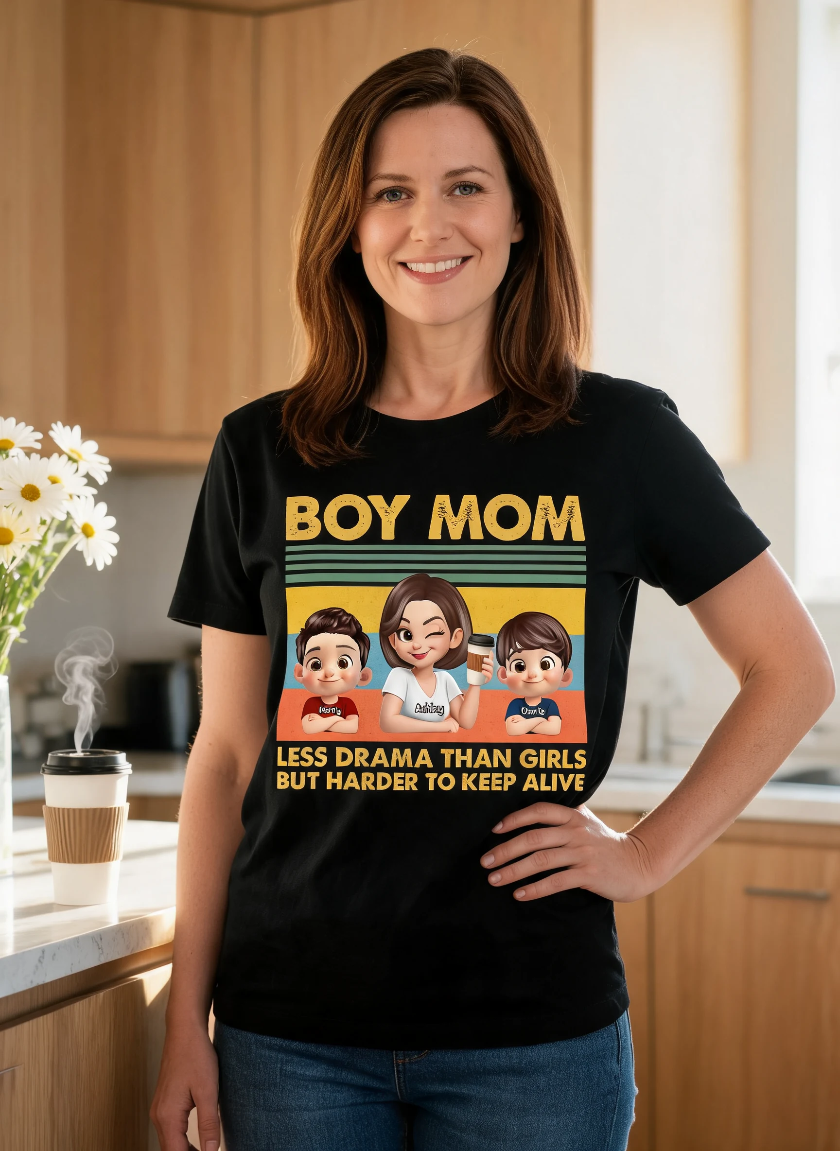 Boy Mom Less Drama Than Girls But Harder To Keep Alive - Personalized Shirt - Gift For Mom, Grandma — Black