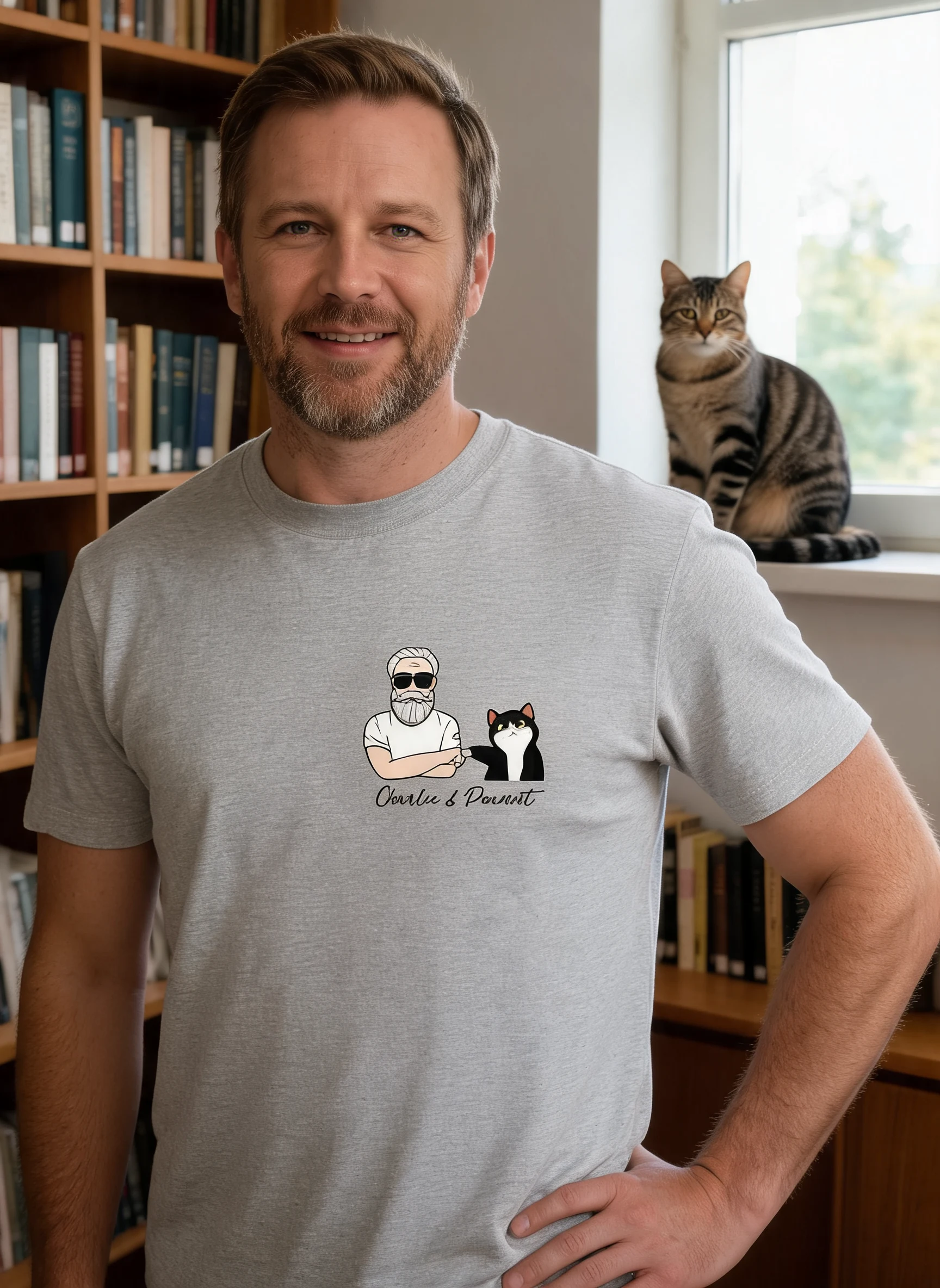 Cat Dad And Cat Punch Hands Pocket Personalized Shirt — Sport Grey
