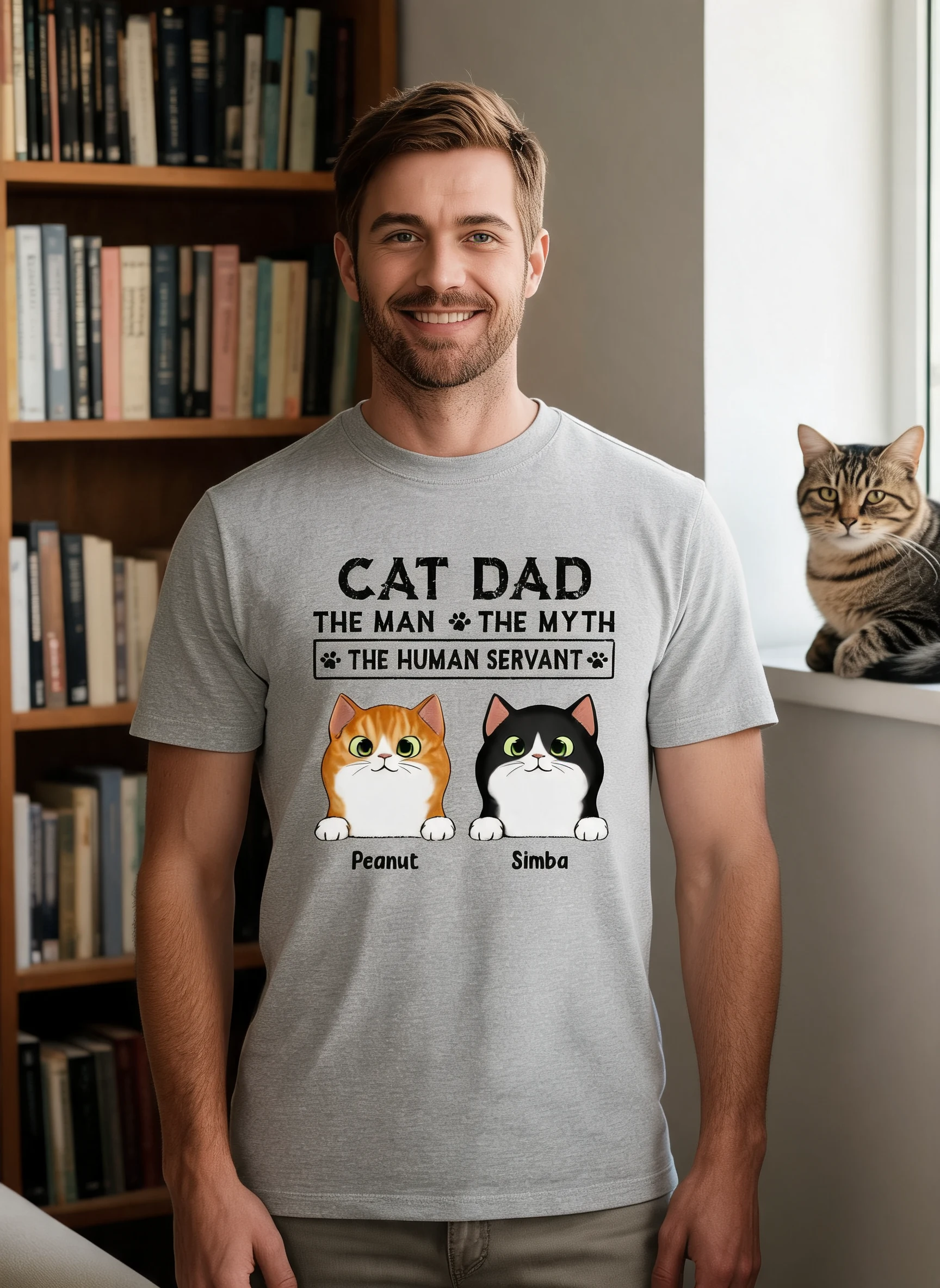 Cat Dad The Man The Myth The Human Servant Personalized Shirt — Sport Grey