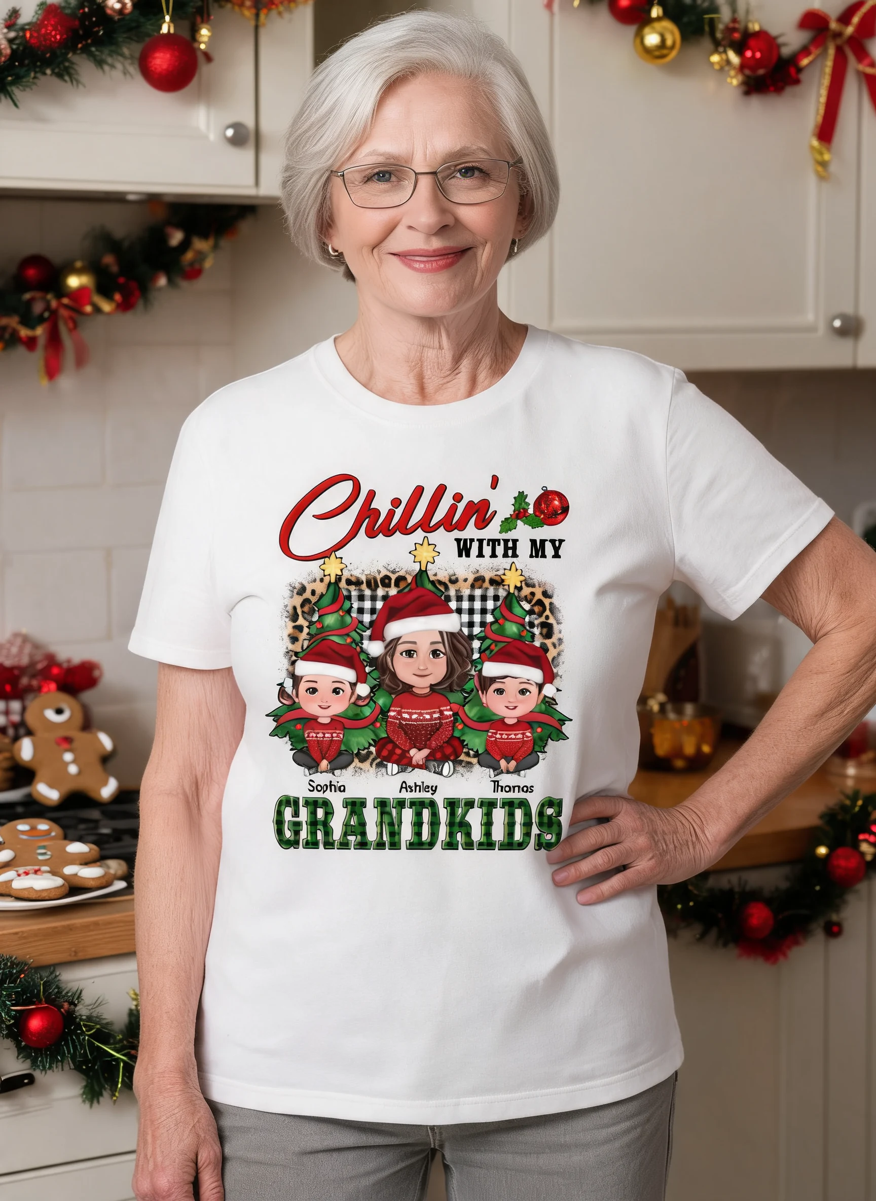 Relajándome Con Mis Nietos Piernas Cruzadas Abuela Nietos Camiseta Personalizada — Blanco