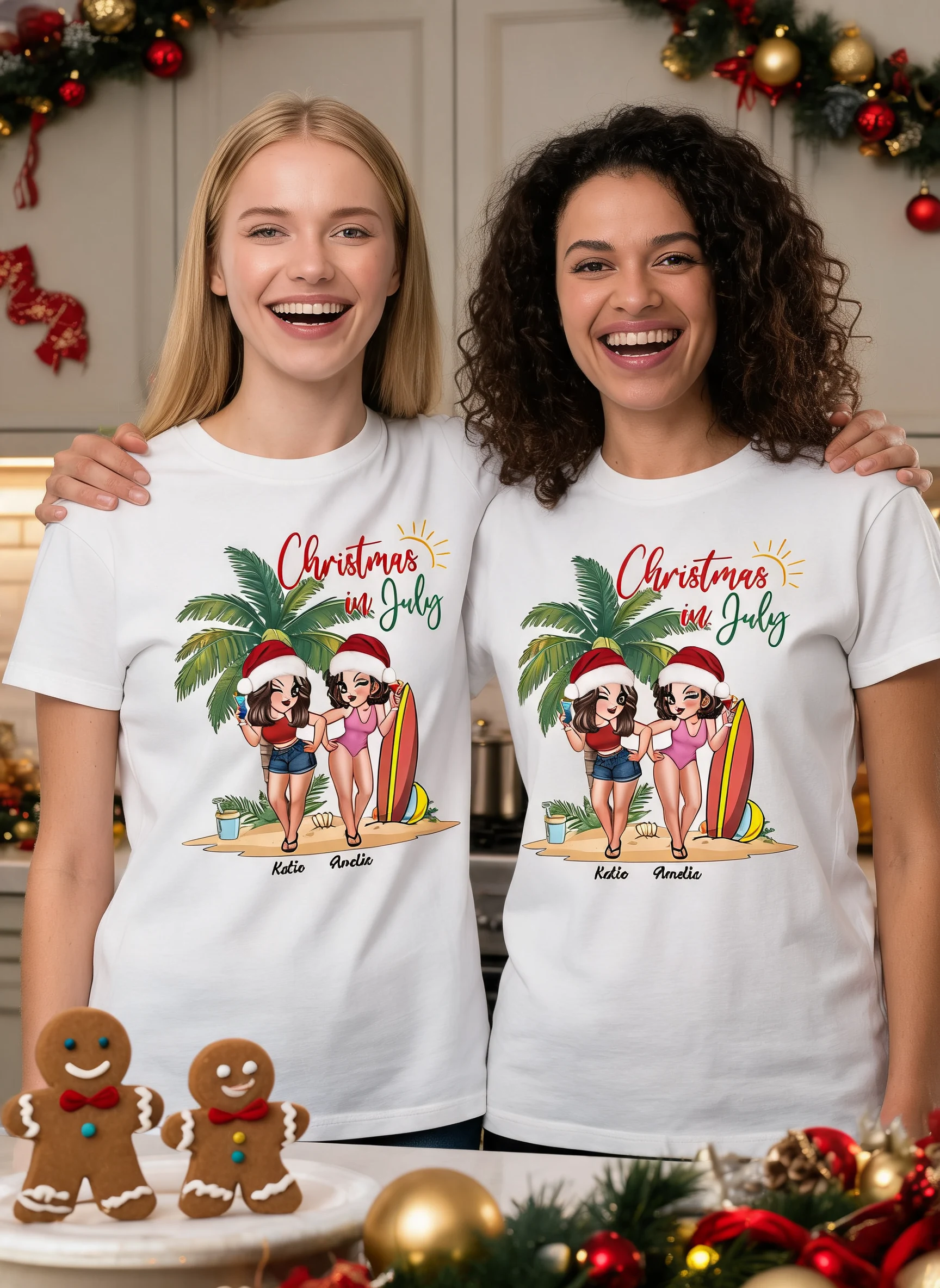 Camiseta Personalizada de Verano para Niñas Navidad en Julio — Blanco