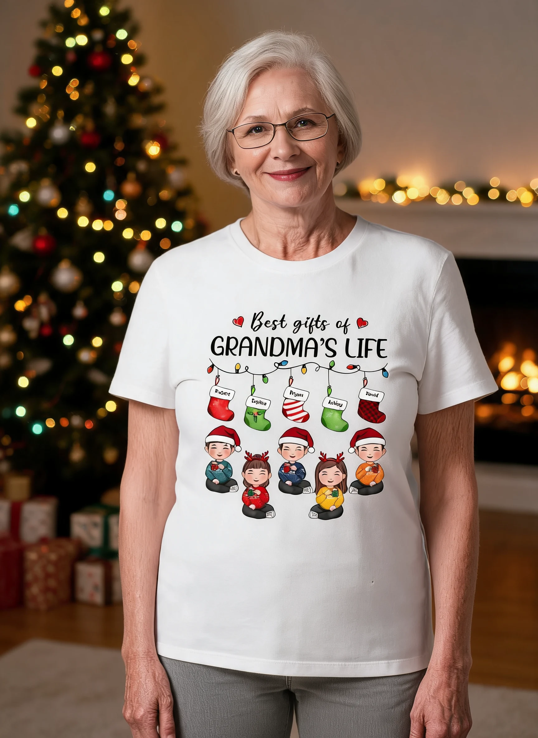 Christmas Stocking Best Gifts Of Grandma's Life Cute Kids Personalized Shirt — White