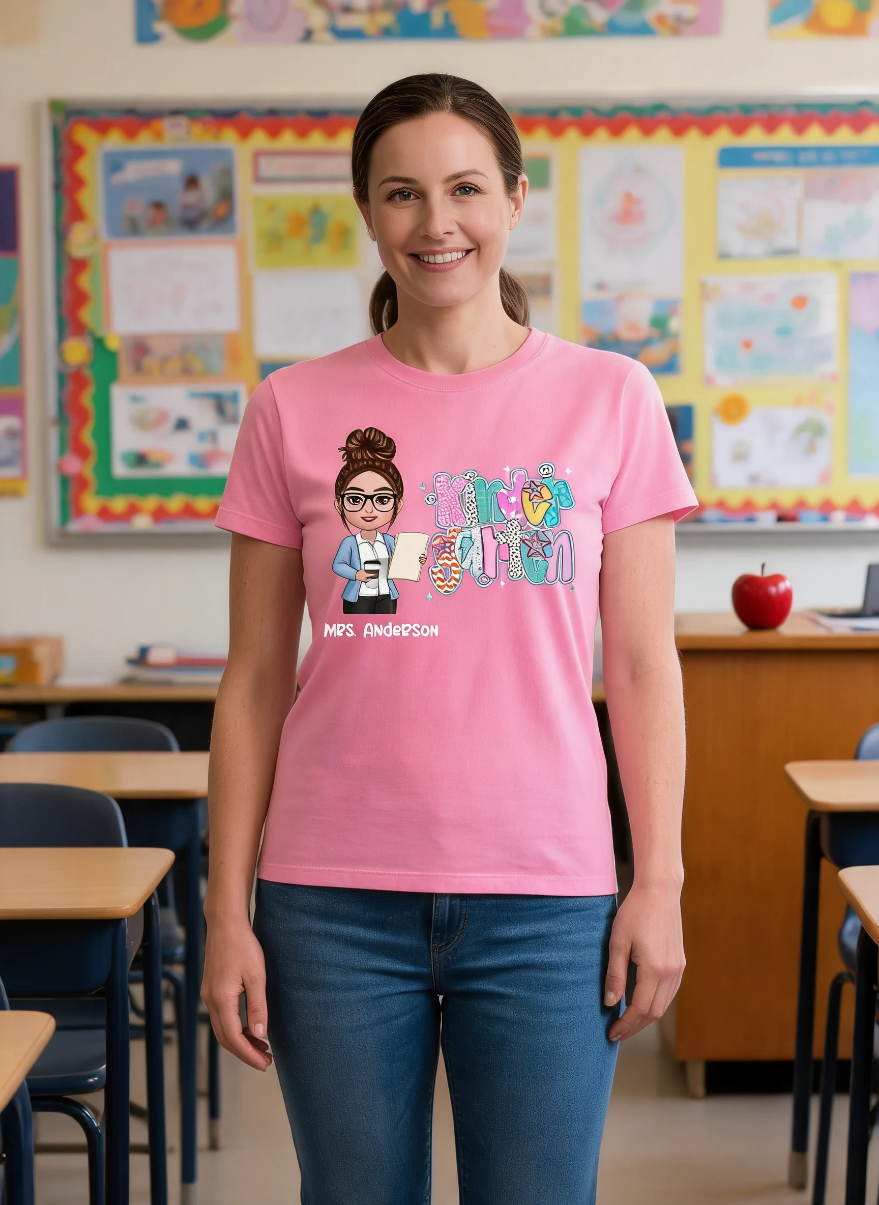Colorful Preppy Style Teacher Custom Grade Personalized Shirt — Light Pink