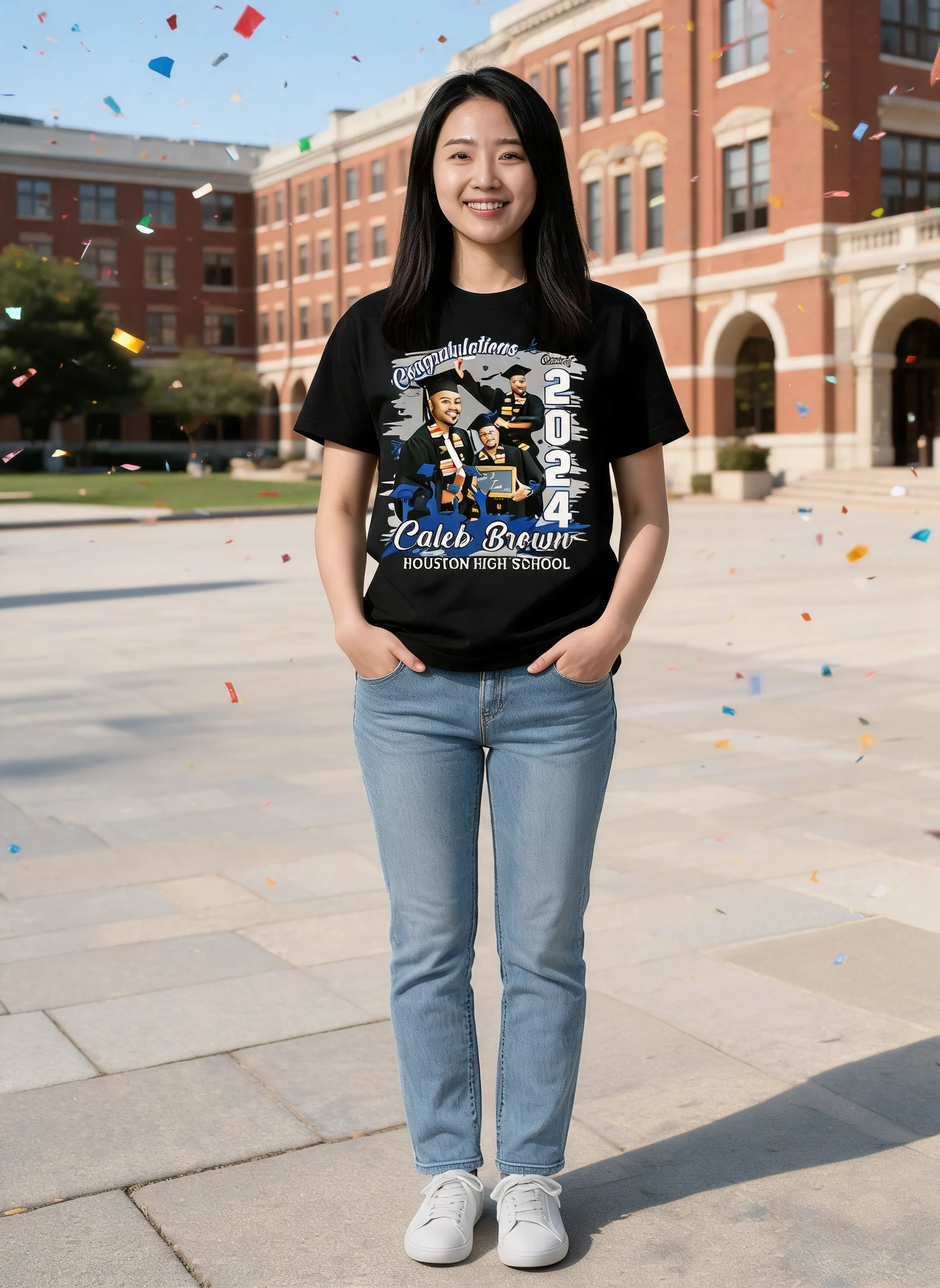 Congratulations Grad 2024 Photo Inserted Graduation Gift Personalized Shirt — Black