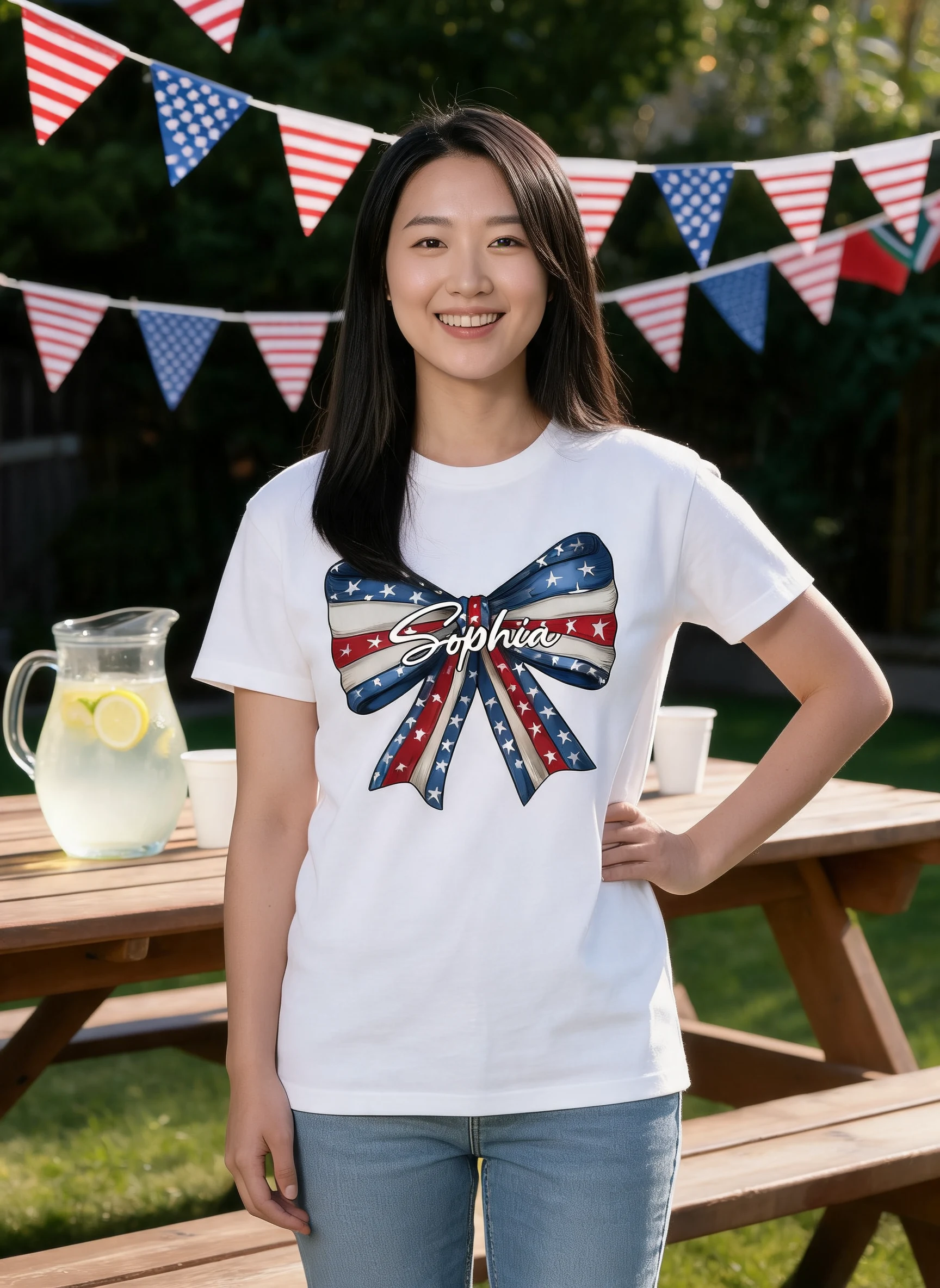 Coquette American Girl Bow 4th Of July Independence Day Personalized Shirt — White