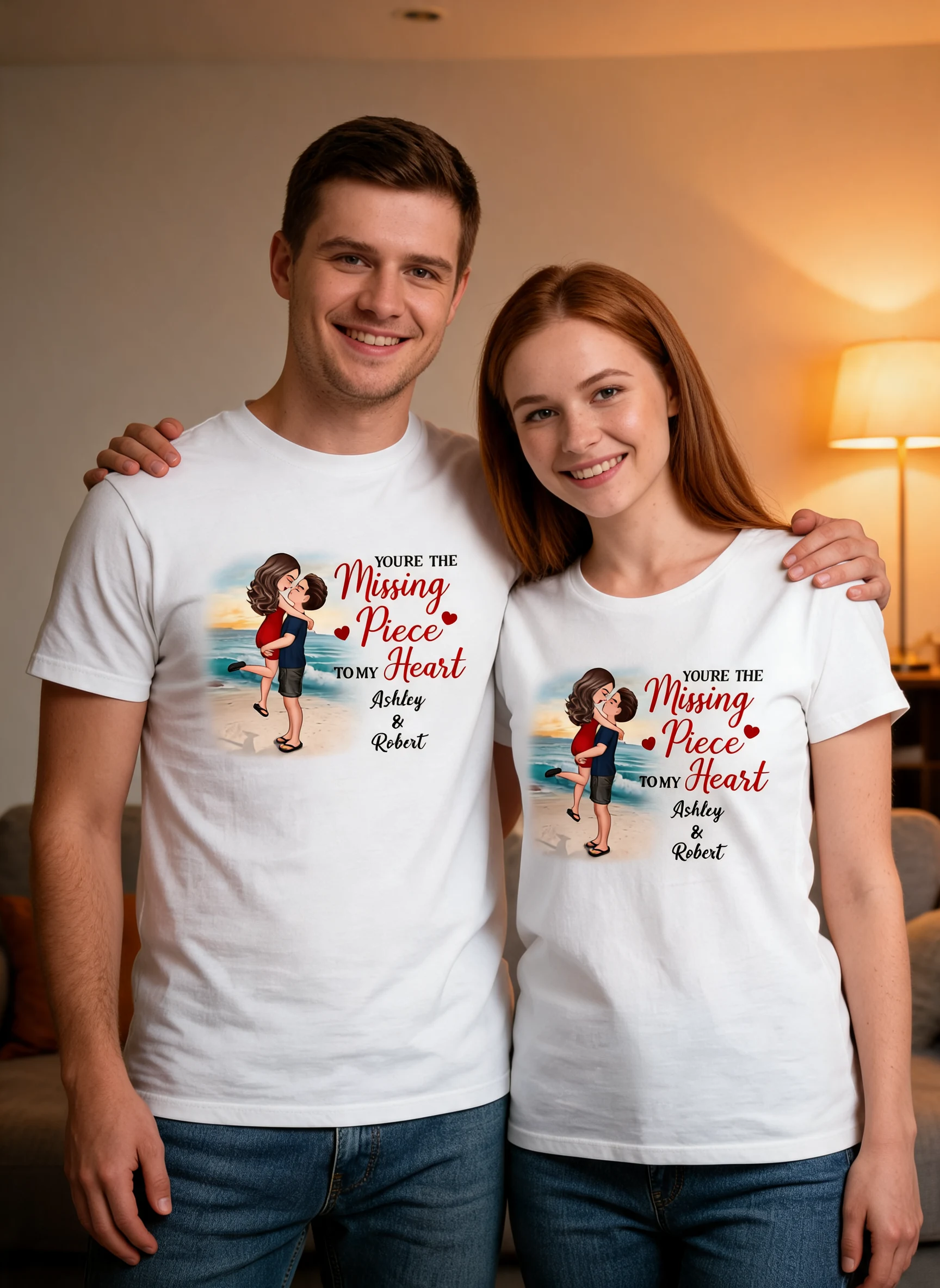 Couple Kissing On The Beach Personalized Shirt — White