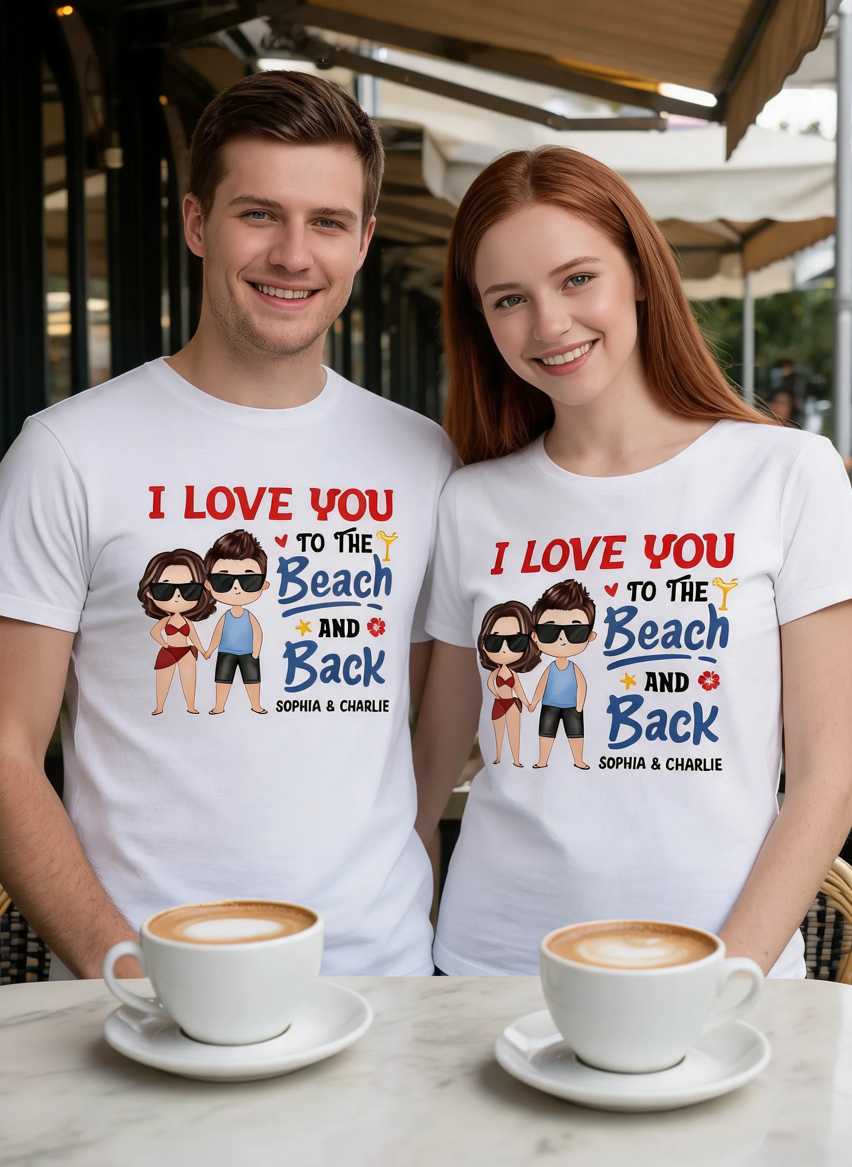 Couple Love To The Beach And Back Summer Personalized Shirt — White