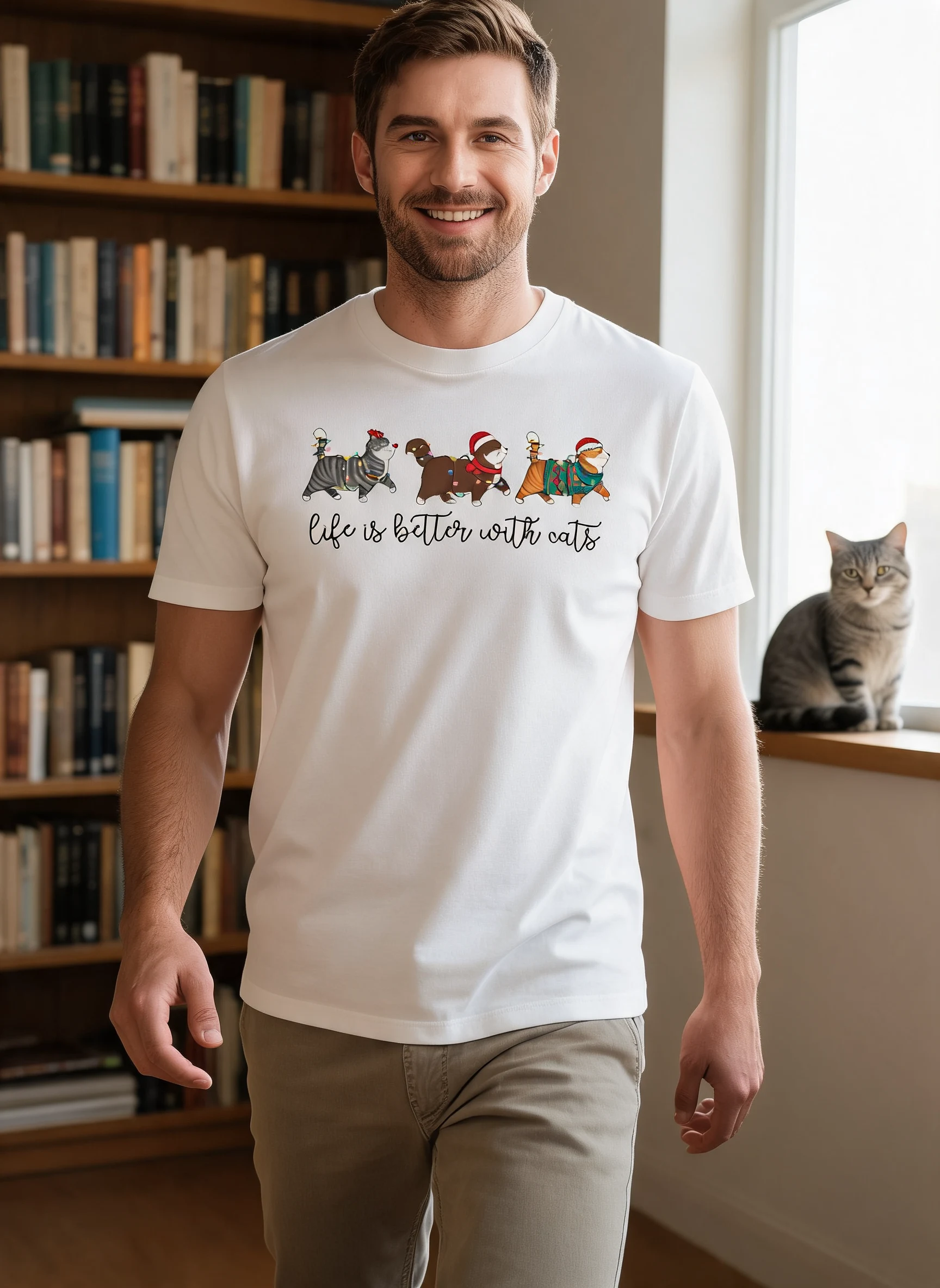 T-shirt personnalisé mignons chats de Noël en promenade — Blanc