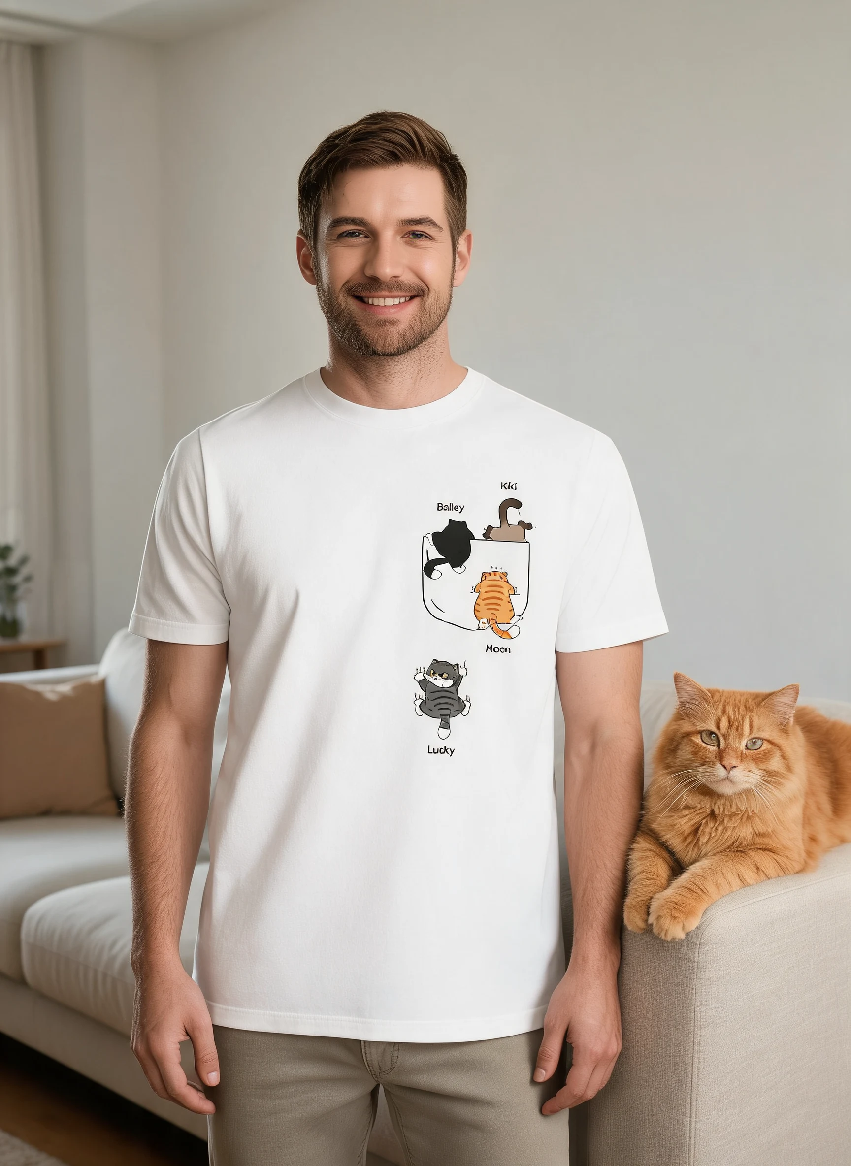 Süßes freches Katzentaschen-Shirt, personalisiert — Weiß