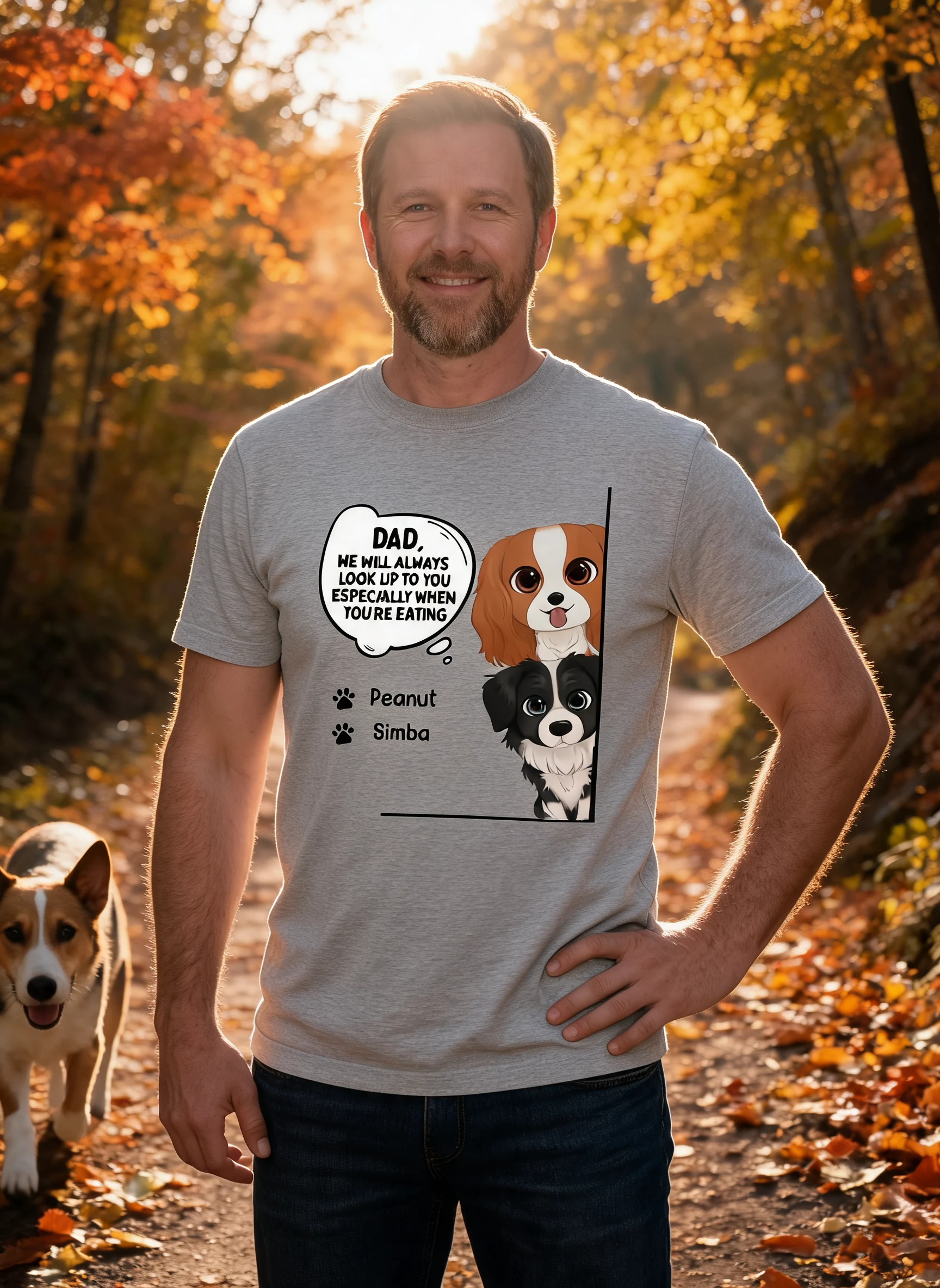 Hunde-Papa Hunde-Mama Wir werden immer zu dir aufschauen Aquarell Niedliche lugende Hunde Personalisiertes Shirt — Sportgrau