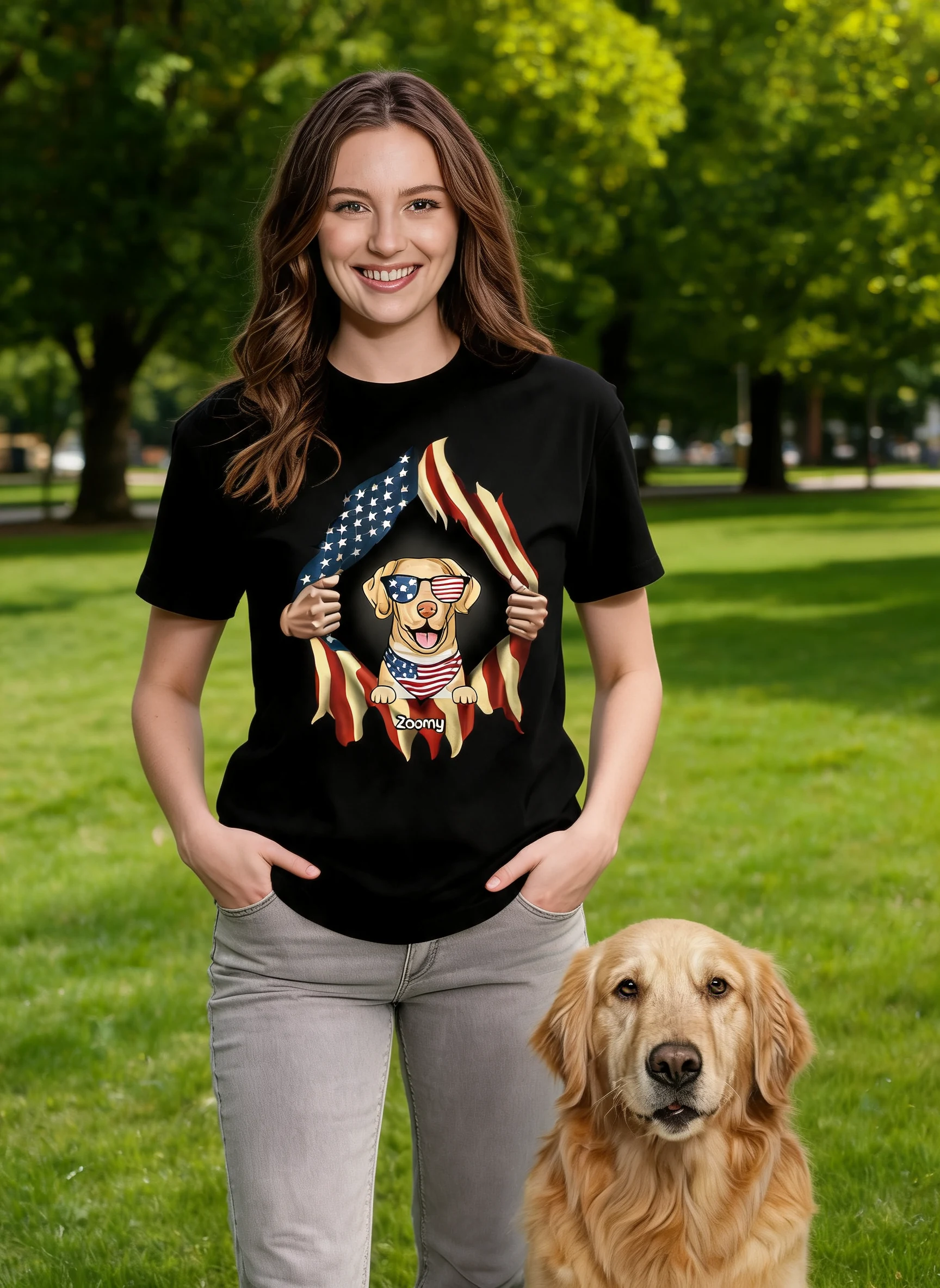 Dog Lovers Hands Ripping Nation Flag Personalized Shirt — Black
