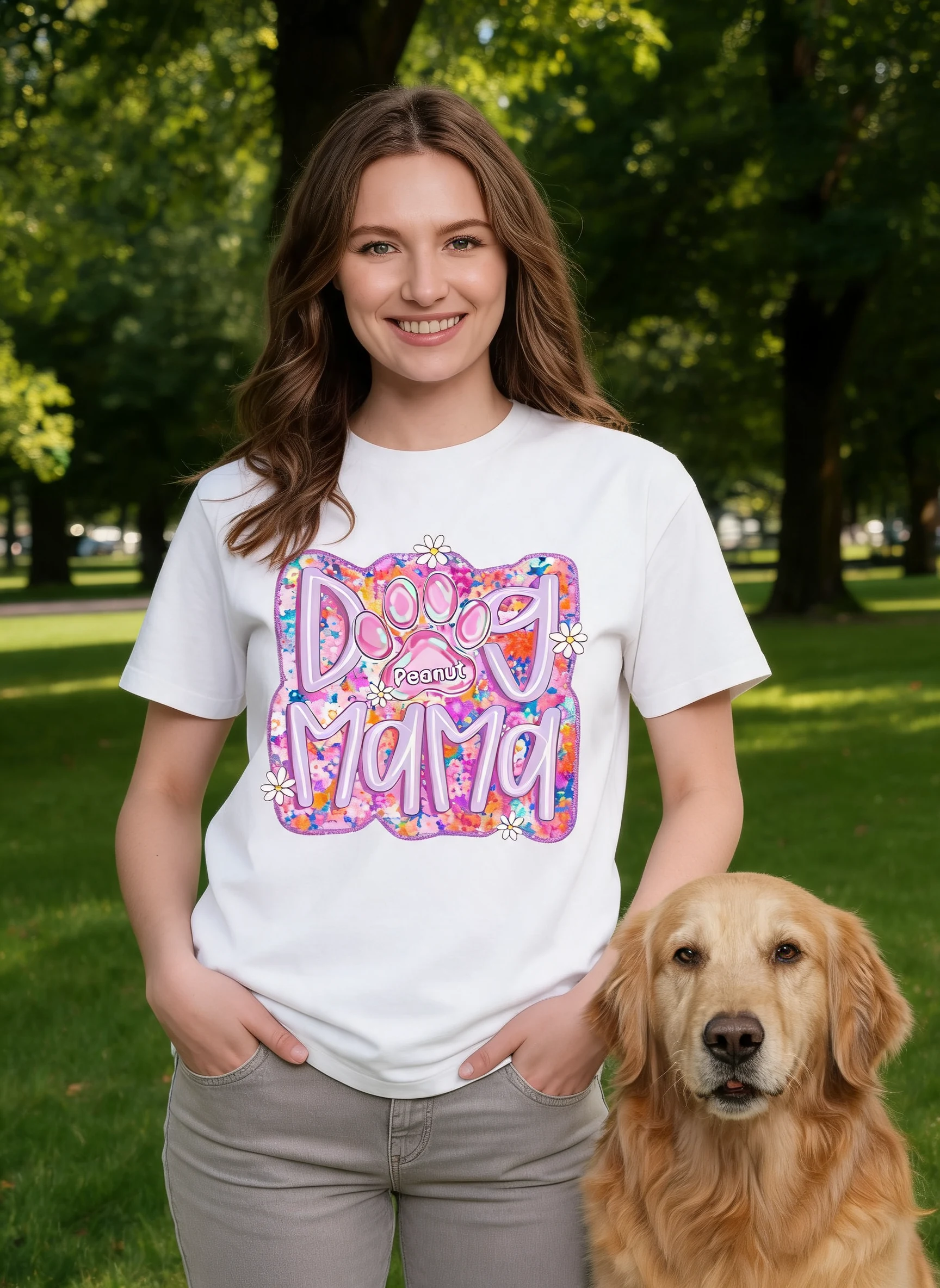 Dog Mama Preppy Dog Mom Personalized Shirt, Trendy Gift for Dog Moms — White