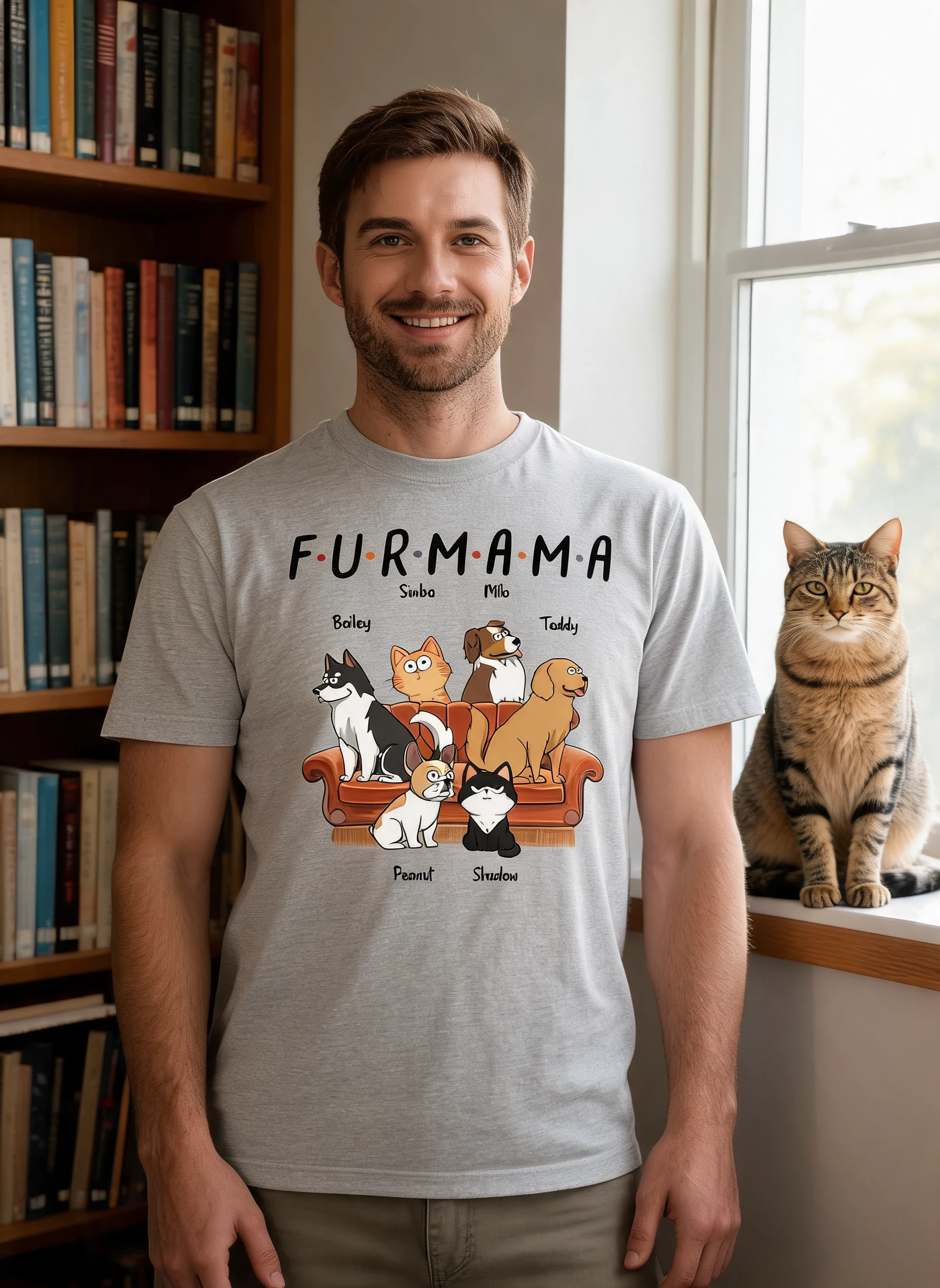 Hundemama Katzenmama Fellmama Personalisiertes T-Shirt — Sport Grey