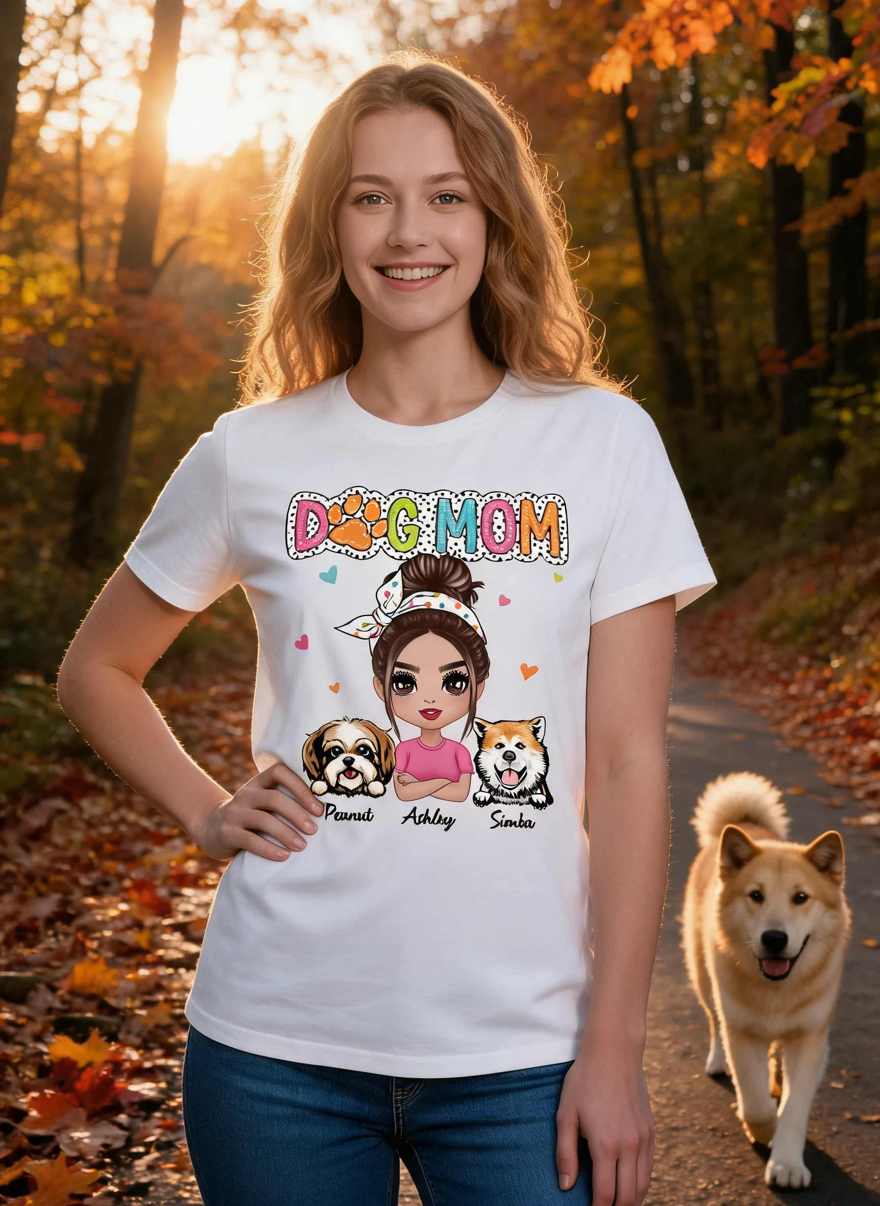 Dog Mom Summer Vibe Dots Sassy Woman & Peeking Dogs Personalized Shirt — White