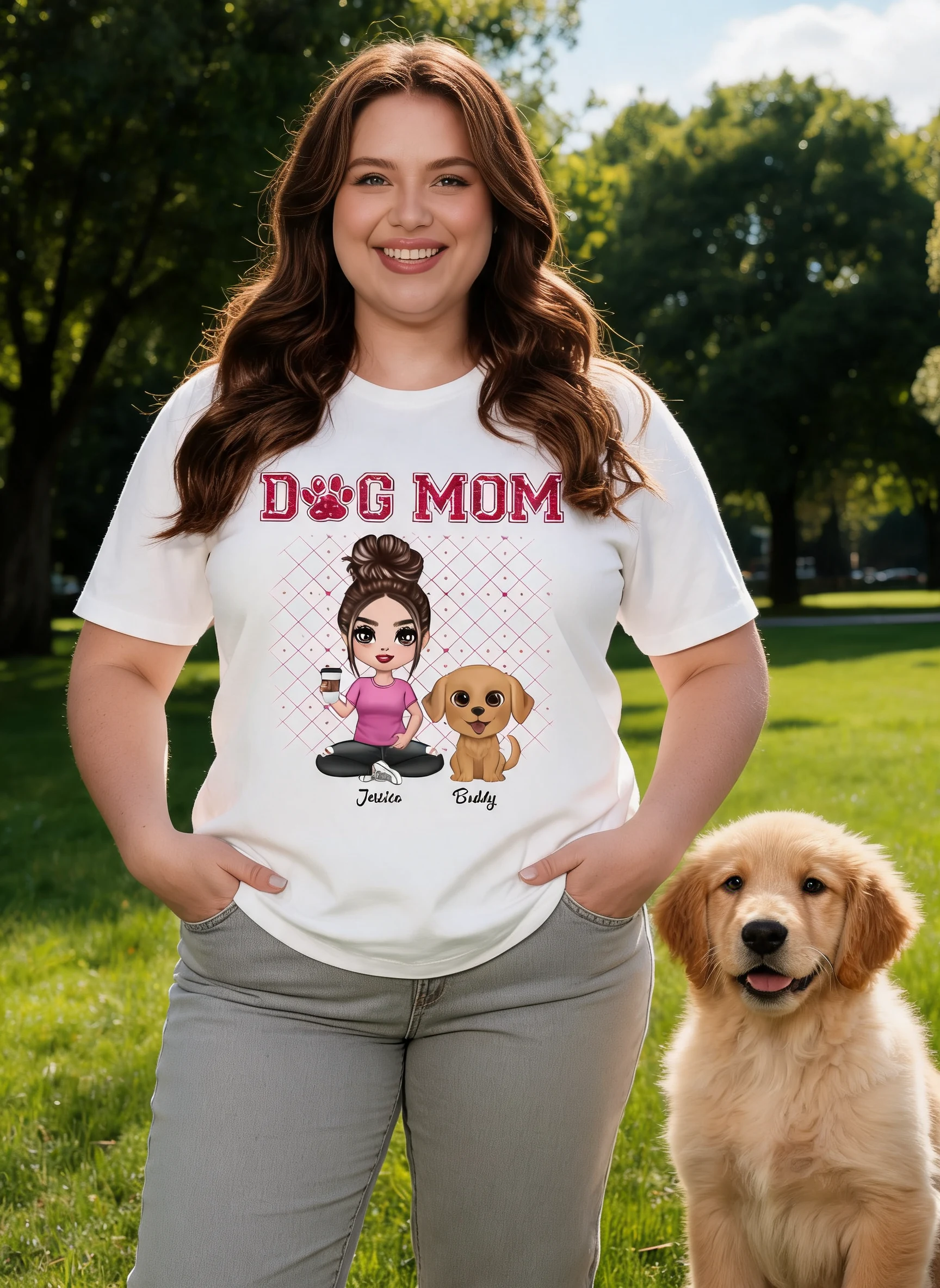 Dog Mom Watercolor Cute Dogs Valentine's Day Personalized Shirt — White