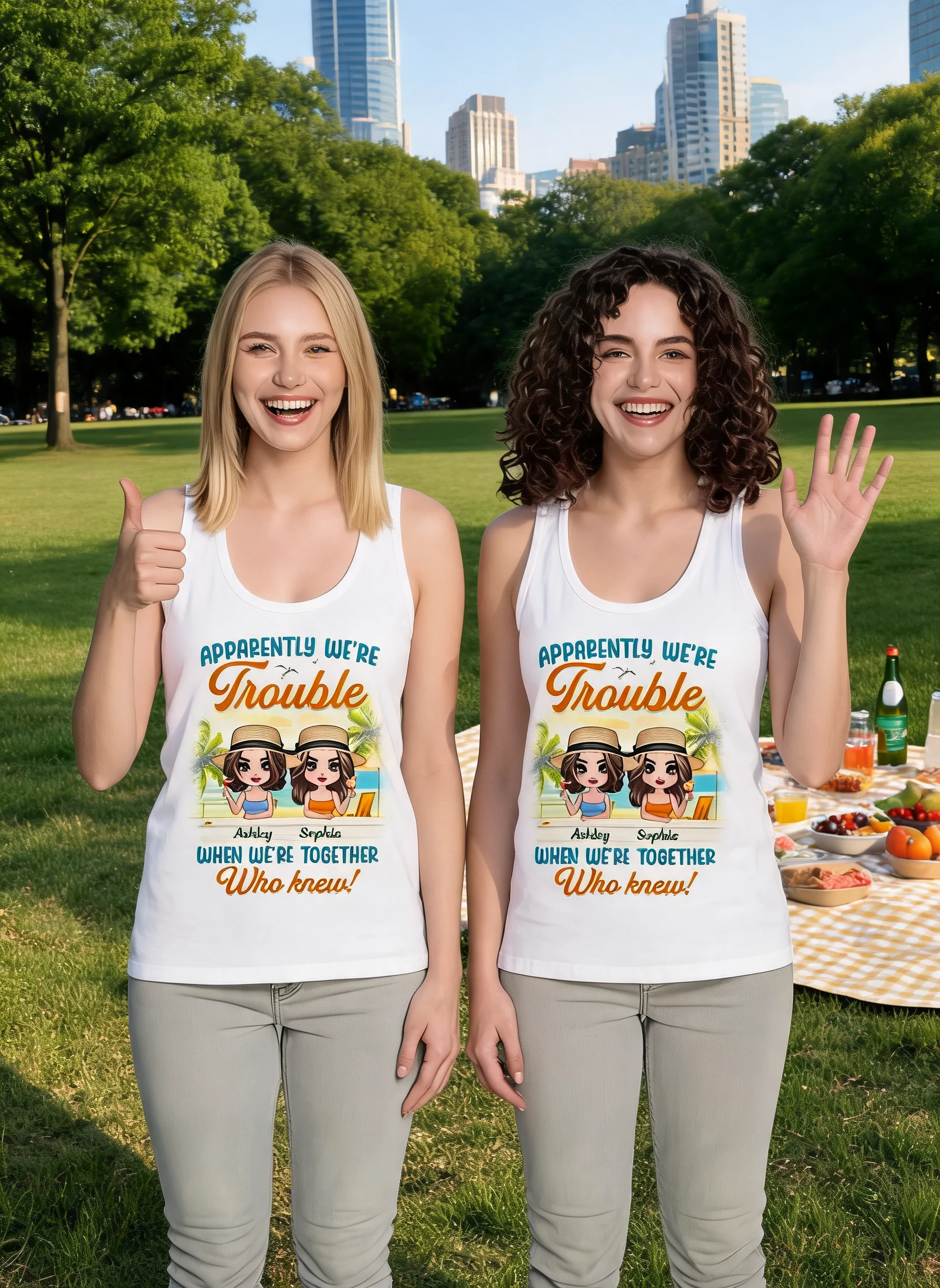 Doll Besties Trouble Together Summer Personalized Tank Top Shirt — White