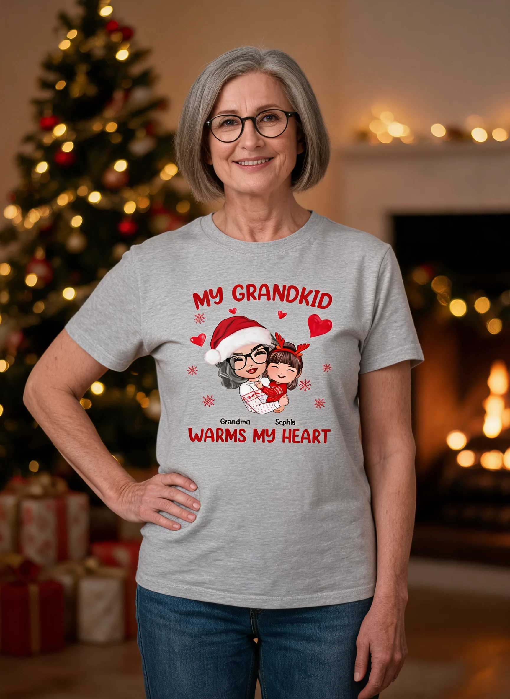 ?Vente anticipée de Noël - 50% de réduction? Chemise personnalisée Poupée Grand-mère serrant un enfant — Gris Sport