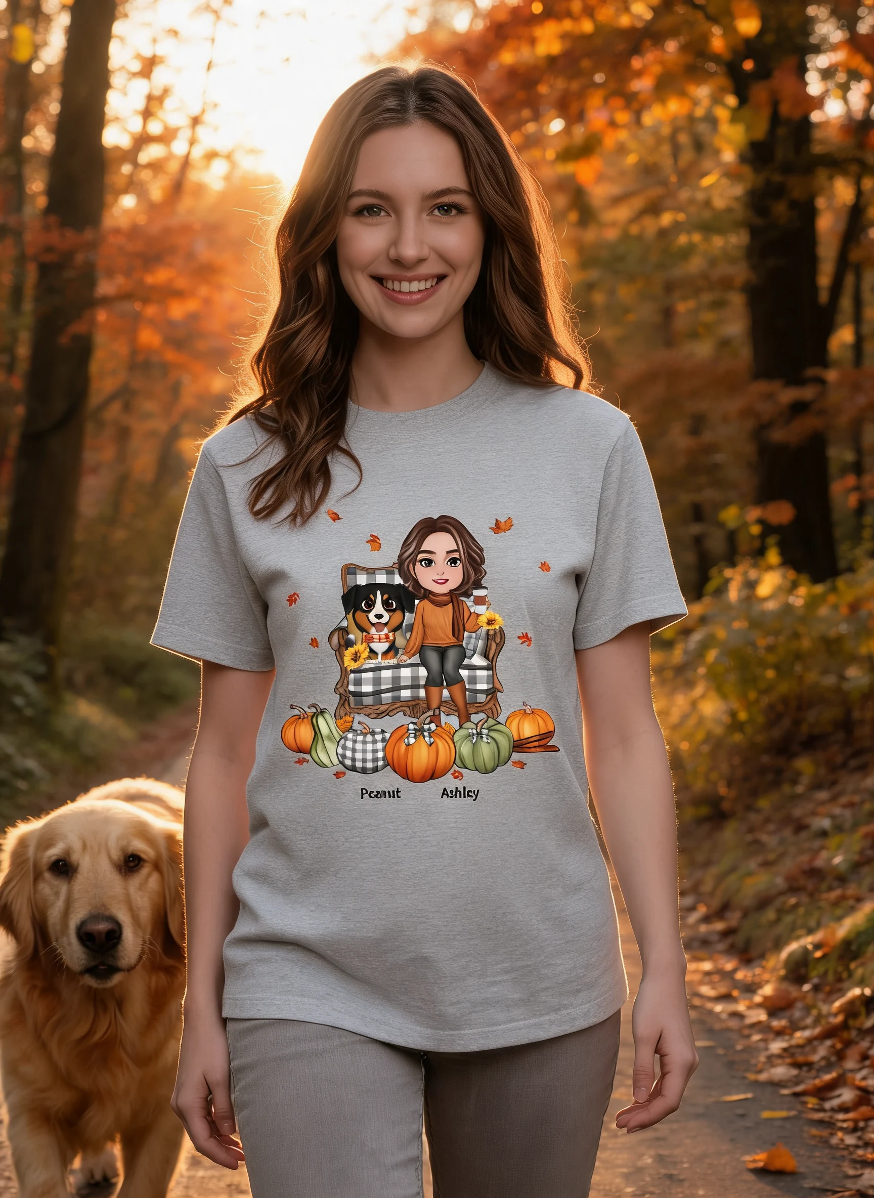 Temporada de Otoño Mamá Perruna en Silla Acuarela Perros Lindos Camisa Personalizada — Gris Deportivo