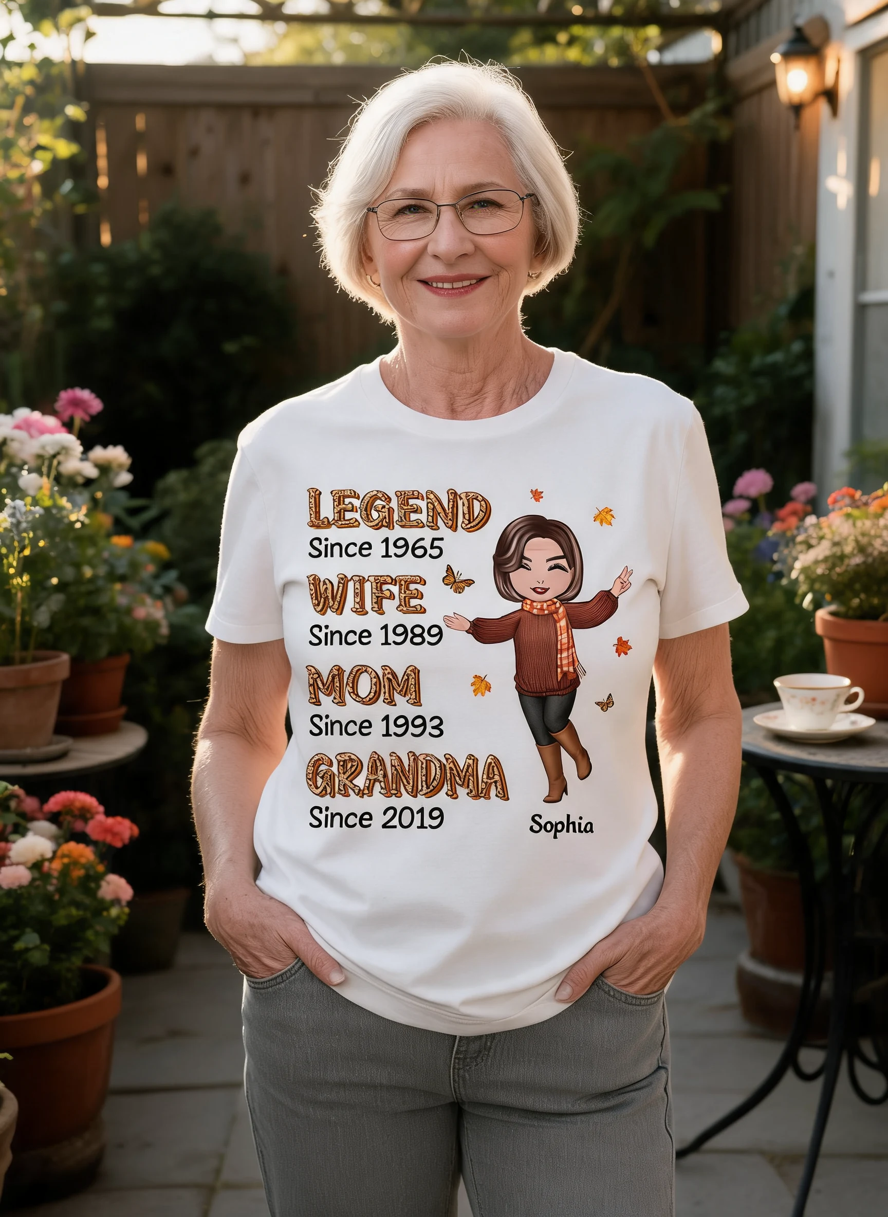 Fall Season Half Leopard Happy Doll Woman Legend Wife Mom Grandma Personalized Shirt — White